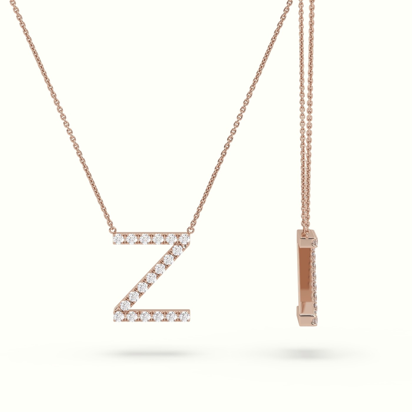 18k rose gold  round cut diamonds “z” initials monogram alphabet pendant Photos & images