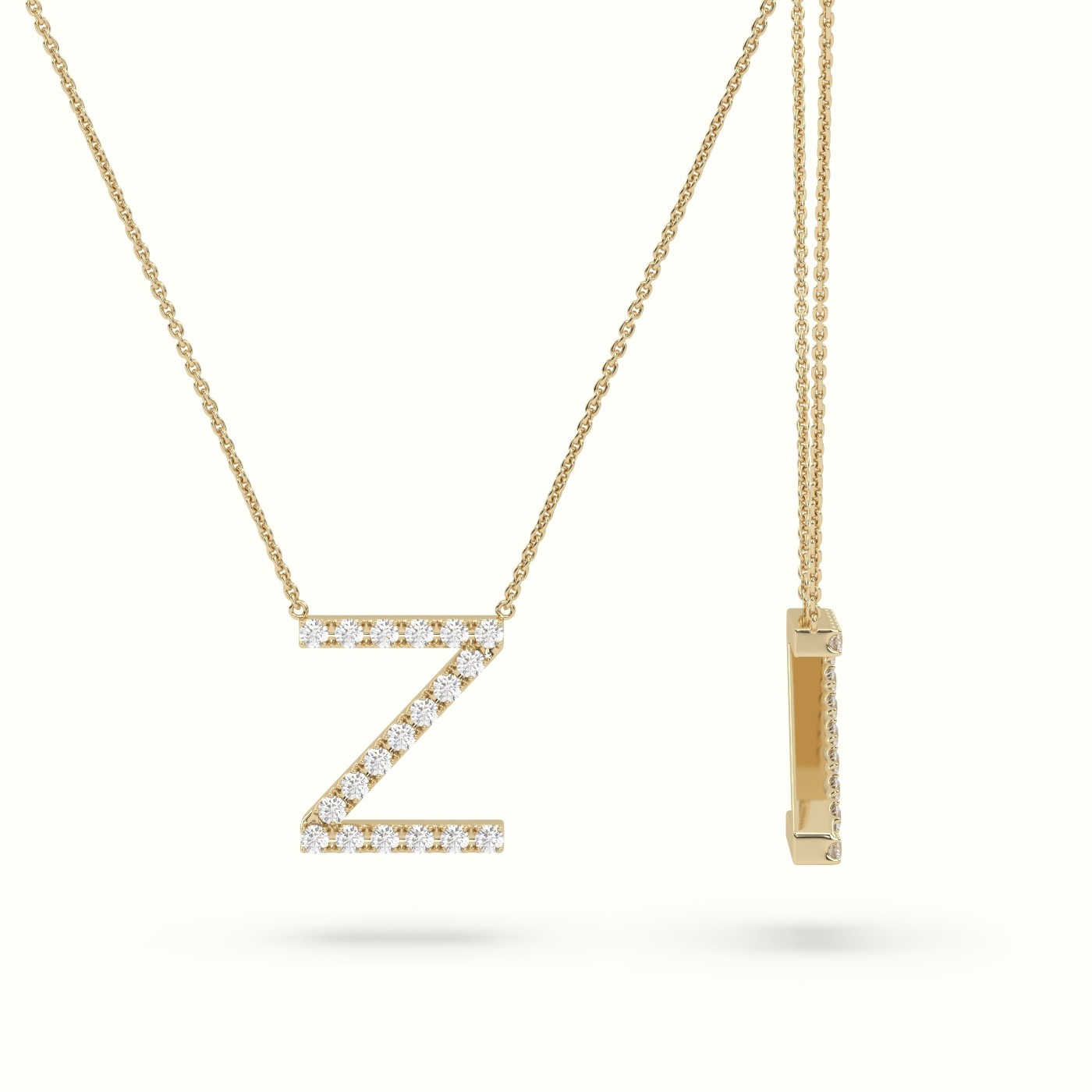 18k yellow gold  round cut diamonds “z” initials monogram alphabet pendant Photos & images