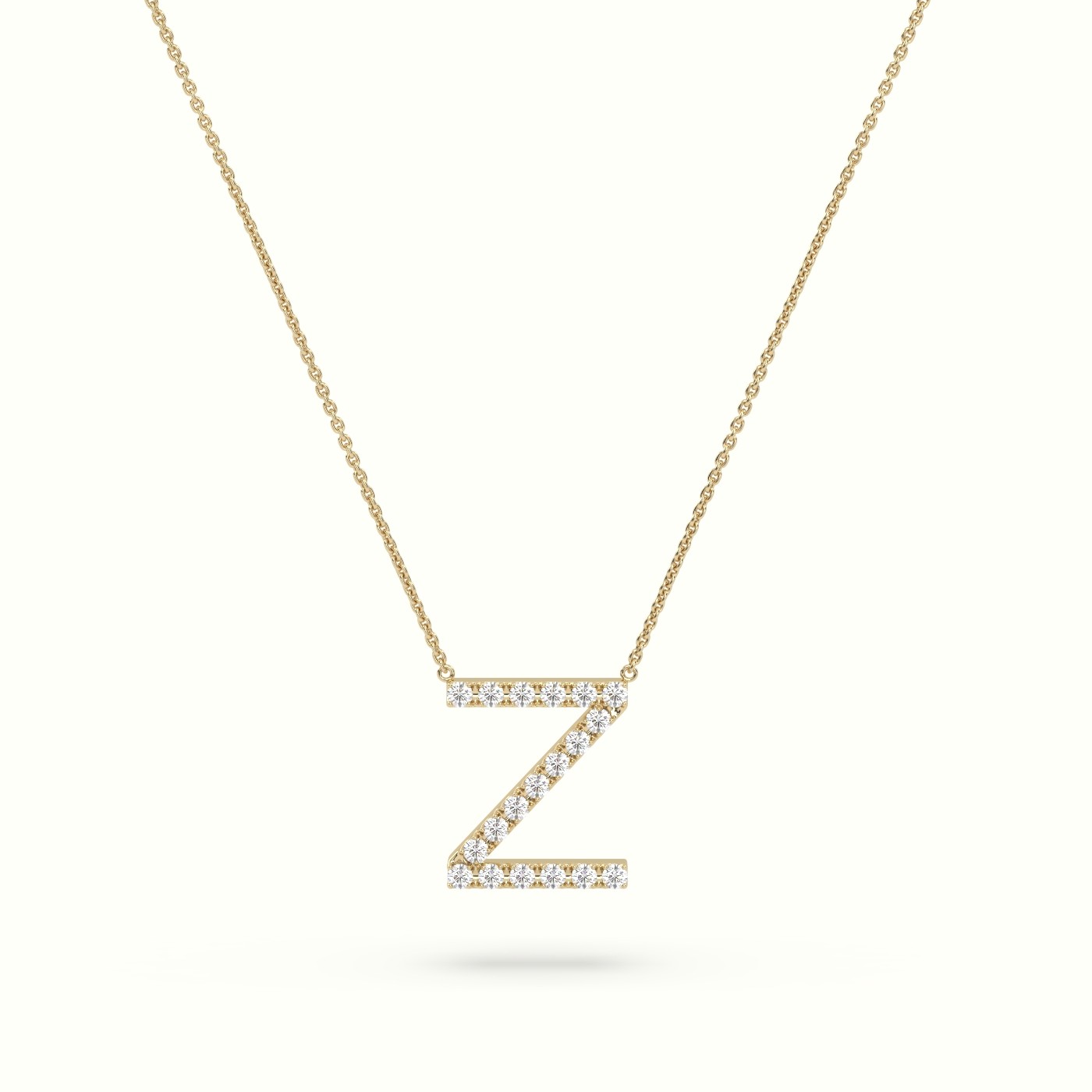 18k yellow gold  round cut diamonds “z” initials monogram alphabet pendant