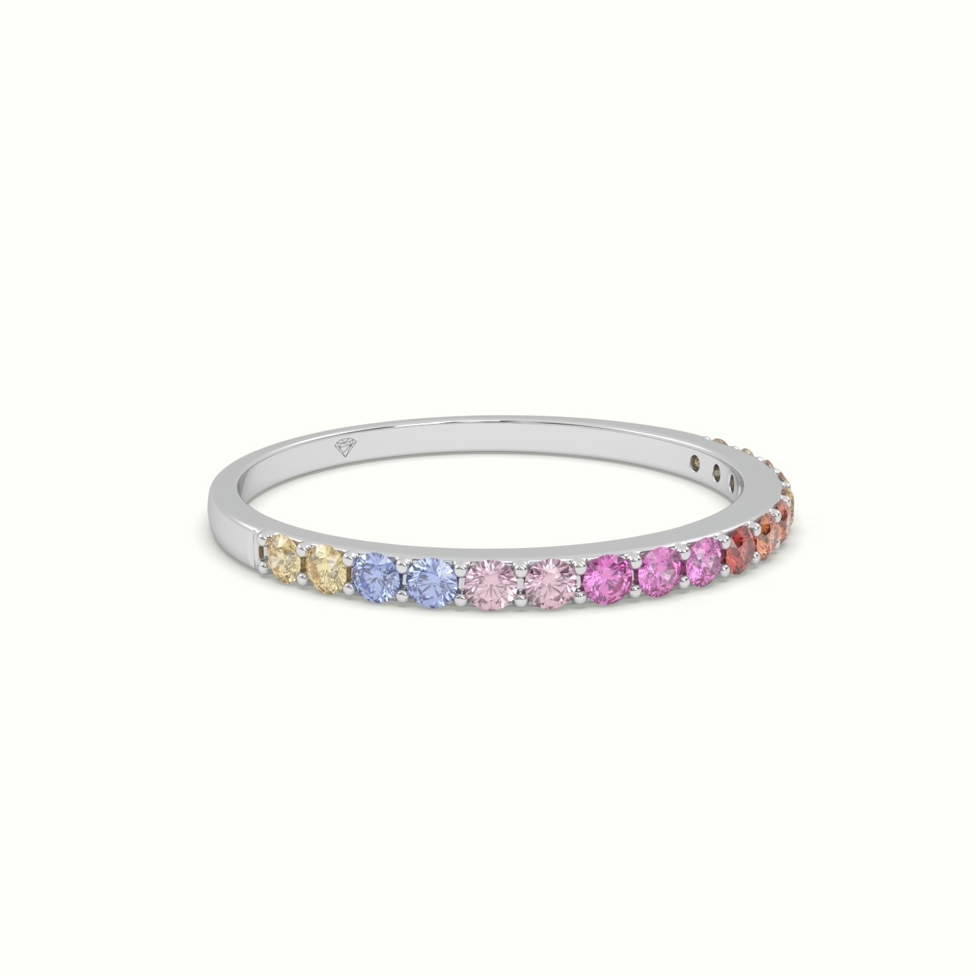 18k white gold  rainbow half eternity ring natural sapphires Photos & images