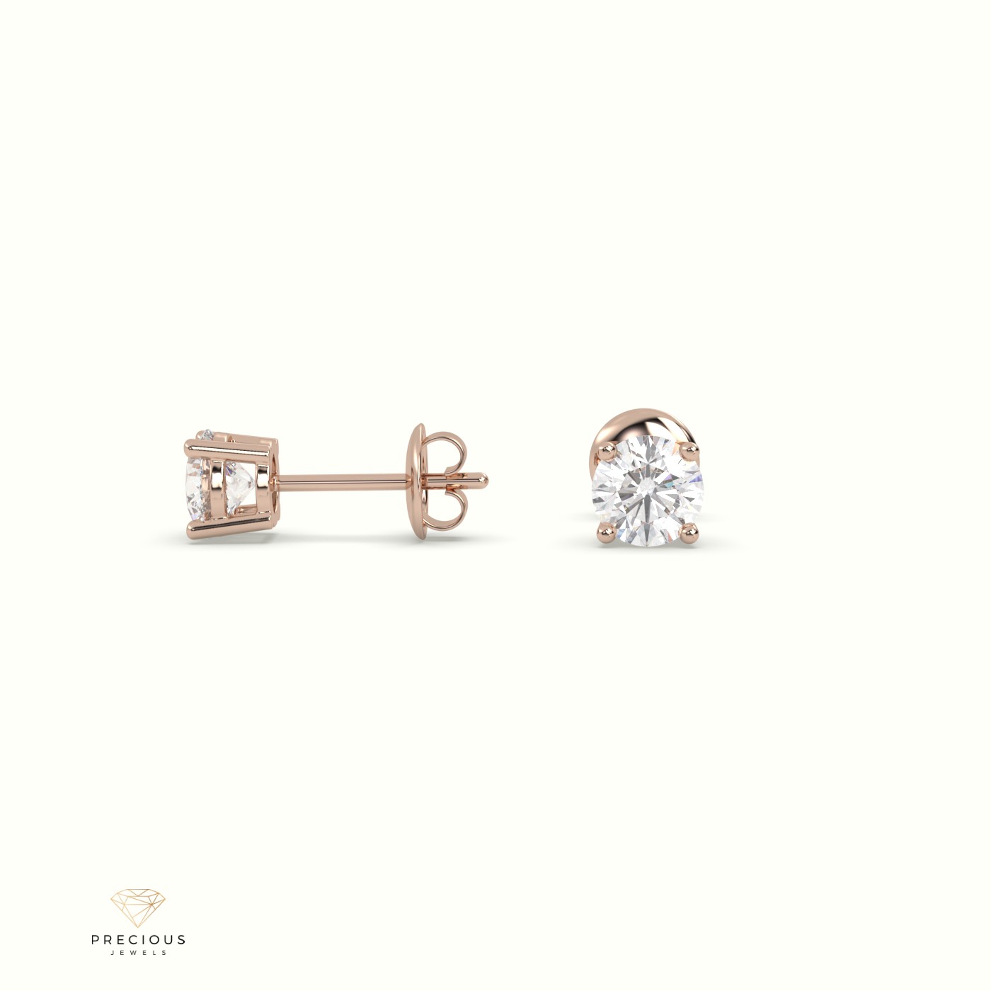 18k rose gold  4 prongs classic round diamond earring studs Photos & images