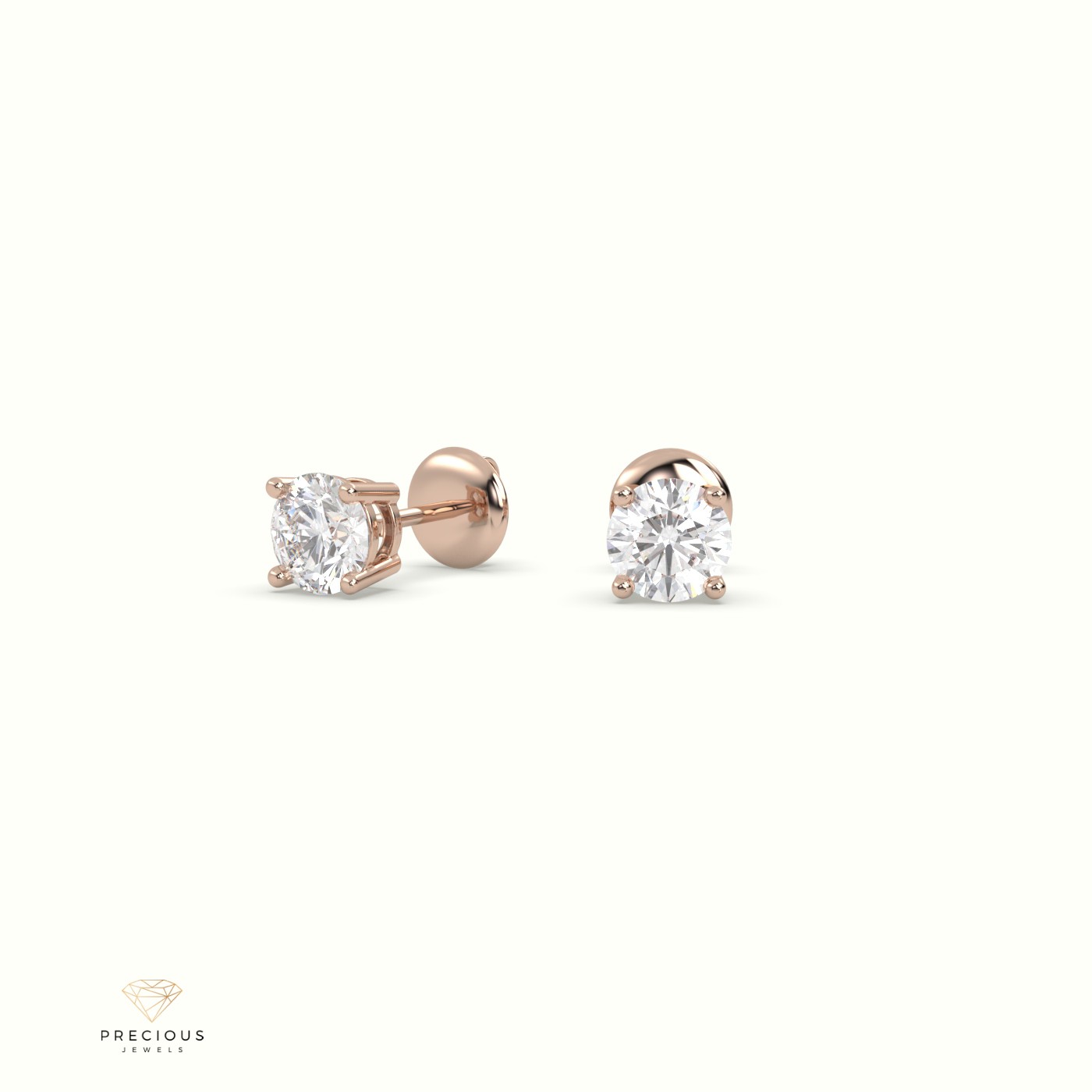 18k rose gold  4 prongs classic round diamond earring studs