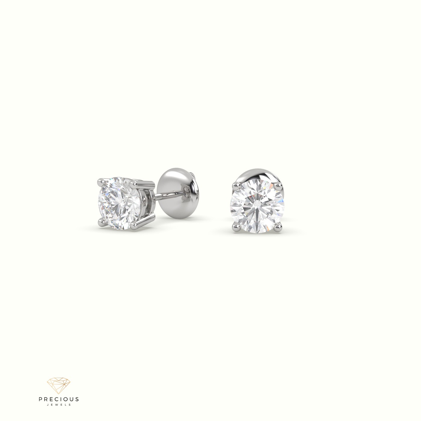 18k white gold 4 prongs classic round diamond earring studs Photos & images