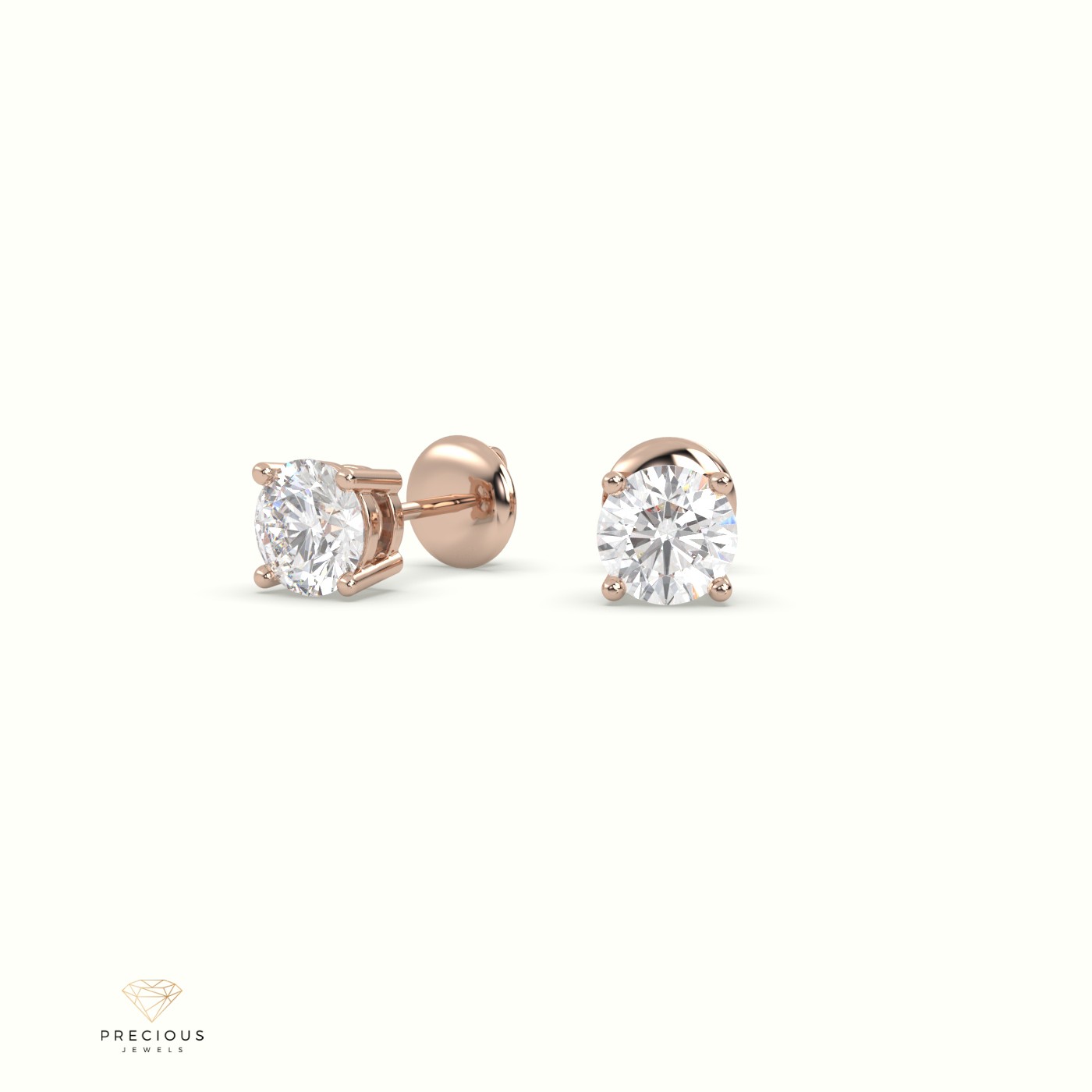 18k rose gold 4 prongs classic round diamond earring studs