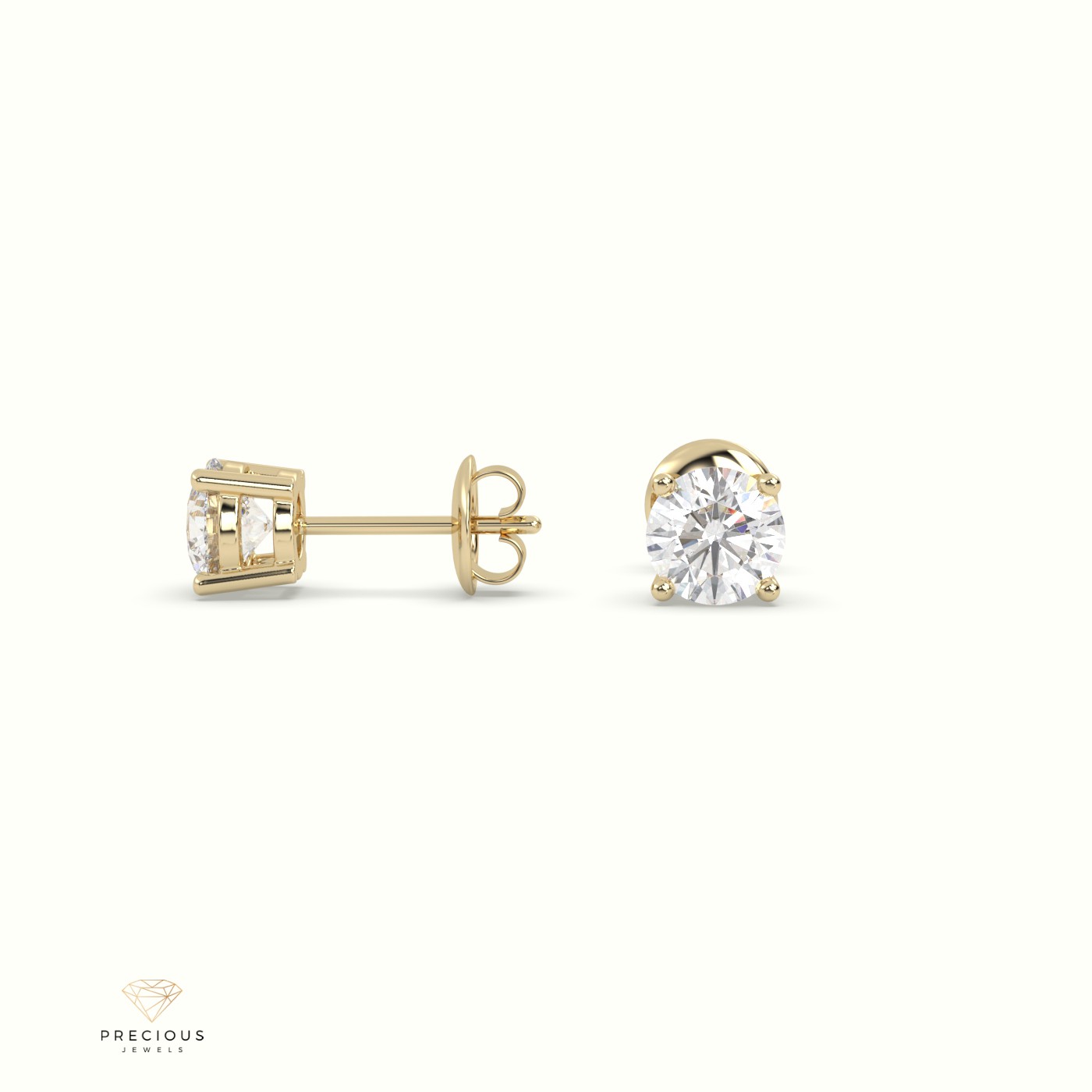 18k yellow gold 4 prongs classic round diamond earring studs Photos & images