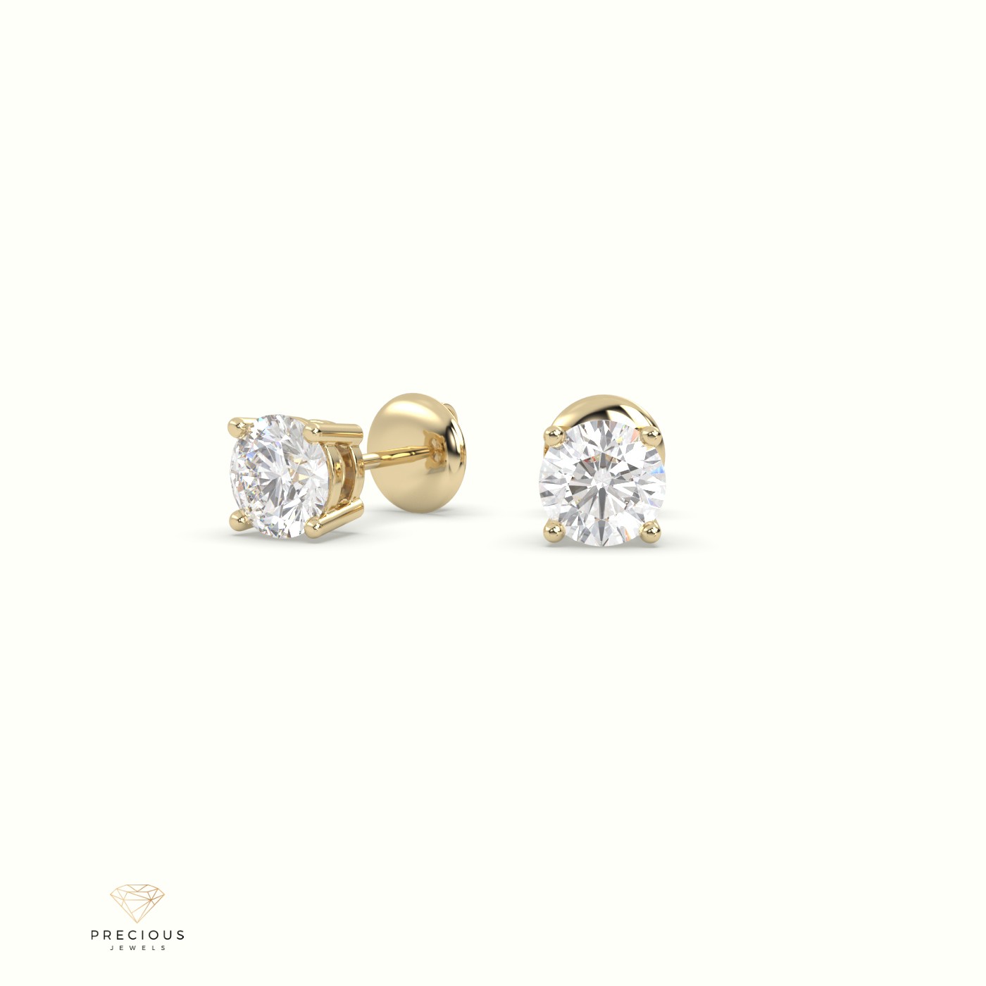 18k yellow gold 4 prongs classic round diamond earring studs