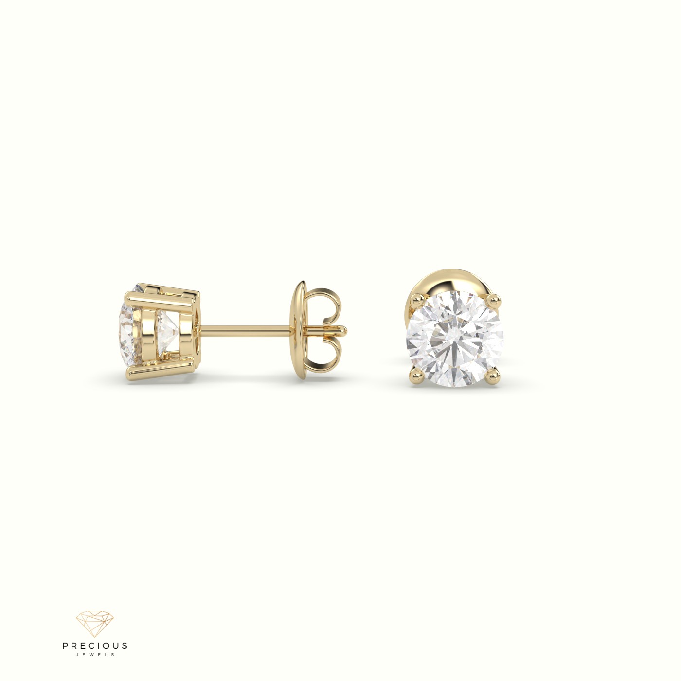 18k yellow gold  4 prongs classic round diamond earring studs Photos & images