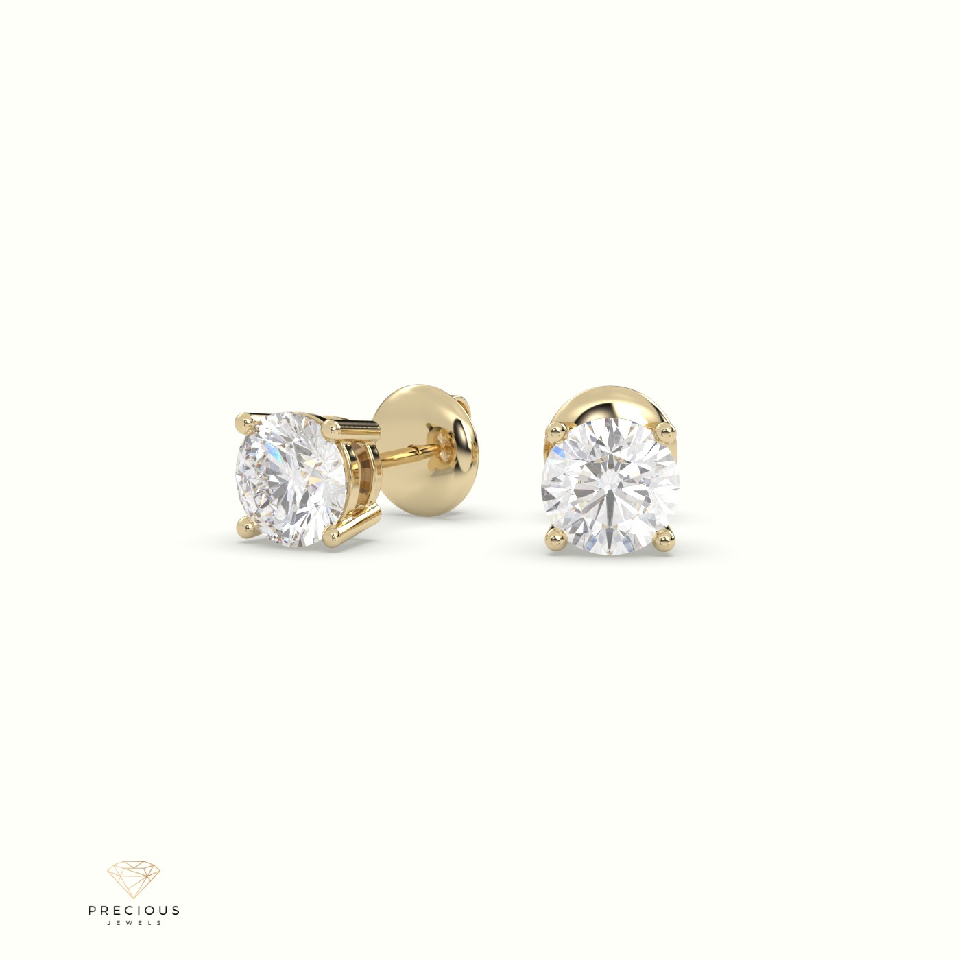 18k yellow gold  4 prongs classic round diamond earring studs