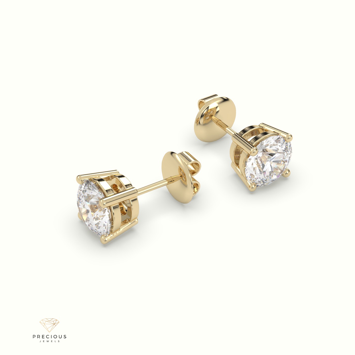 18k yellow gold  4 prongs classic round diamond earring studs Photos & images