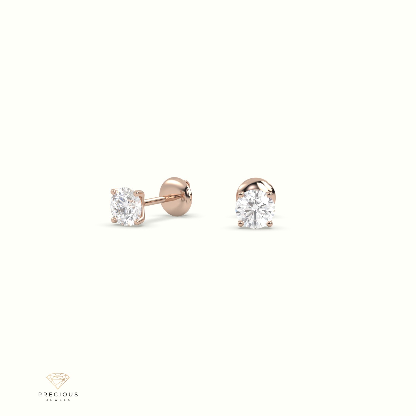 18k rose gold 4 prongs round diamond studs earrings - free setting