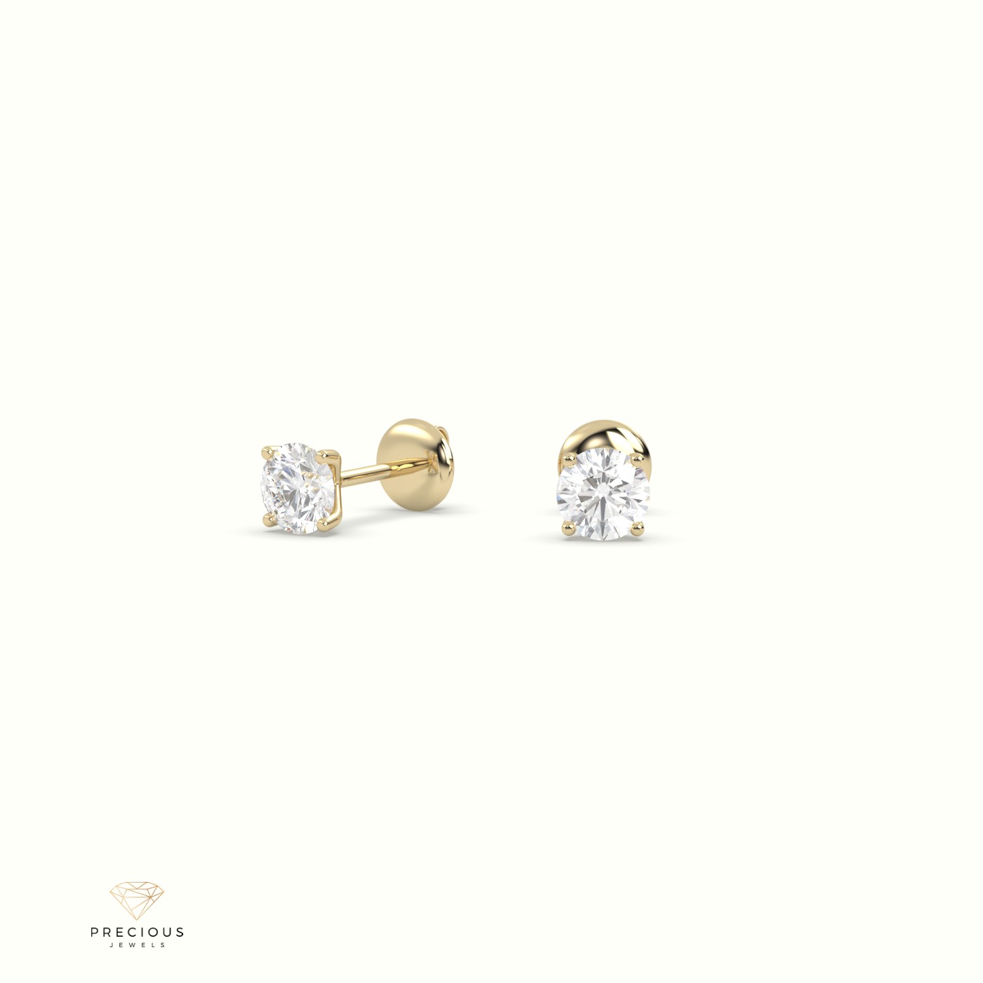 18k yellow gold 4 prongs round diamond studs earrings - free setting