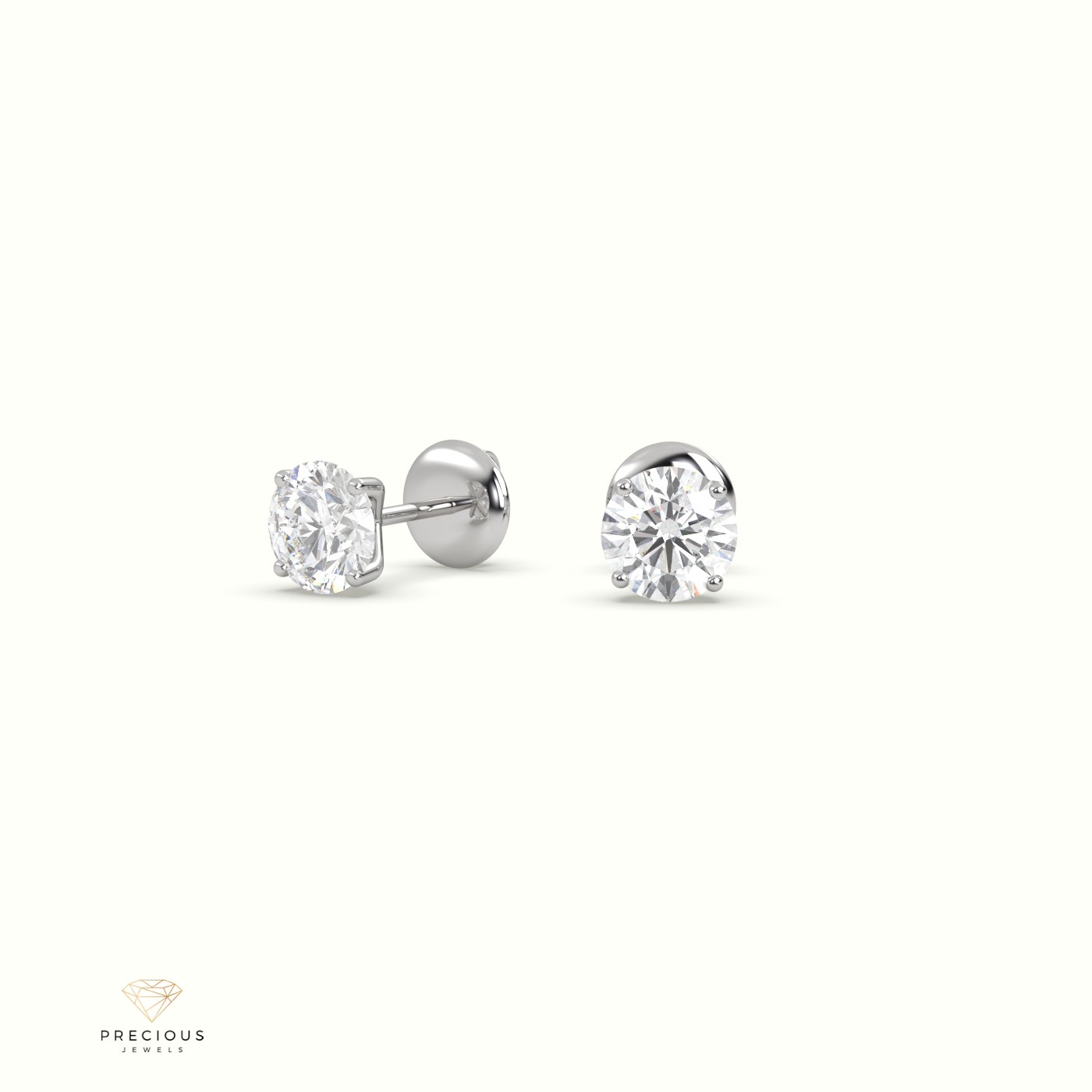 18k white gold 4 prongs round diamond studs earrings - free setting