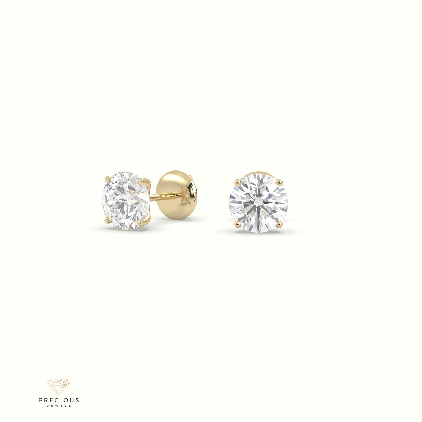 18k yellow gold 4 prongs round diamond studs earrings - free setting