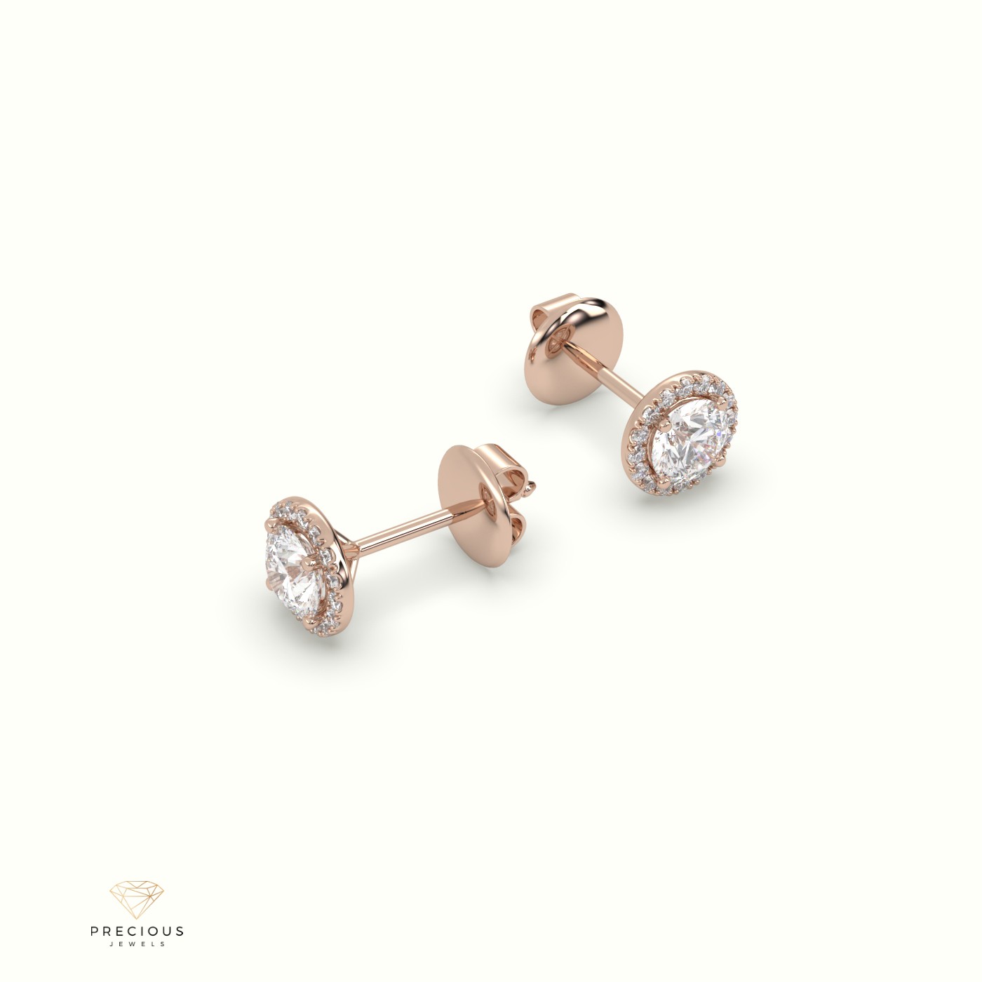 18k rose gold 4 prongs round halo earring Photos & images