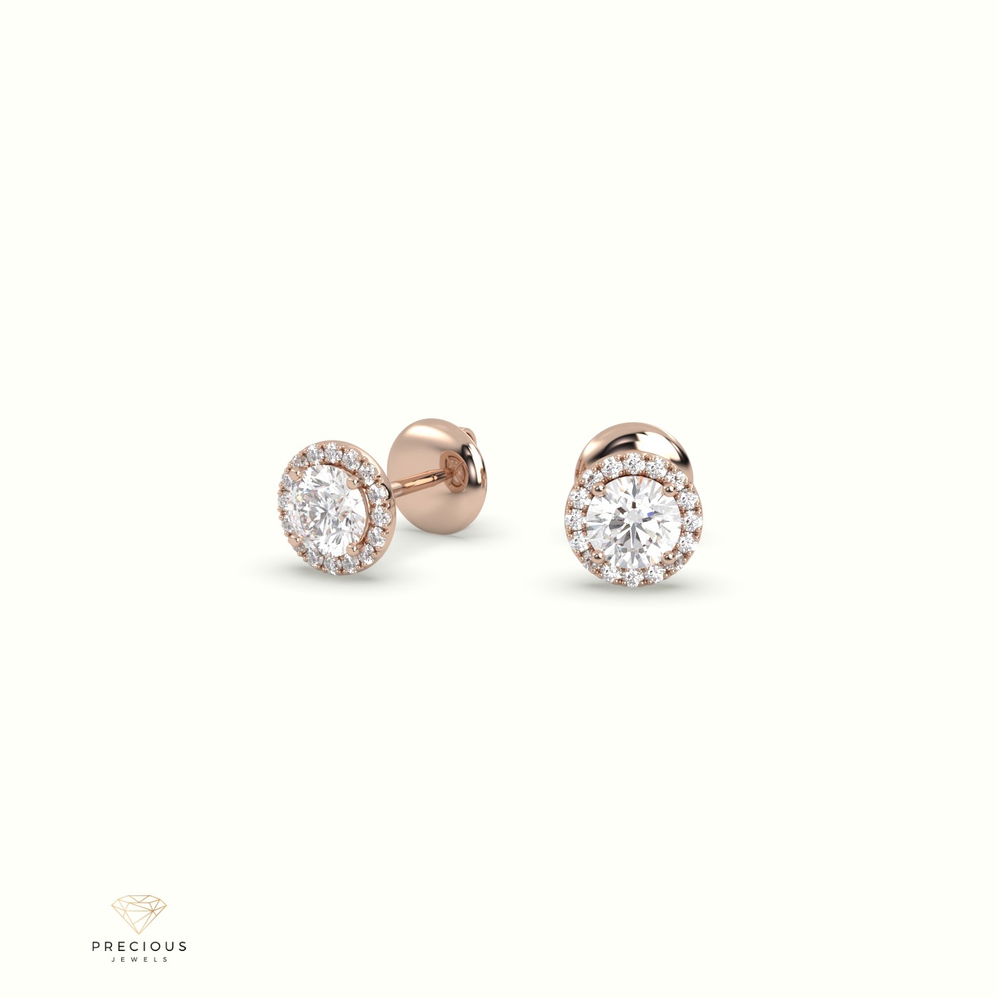 18k rose gold 4 prongs round halo earring