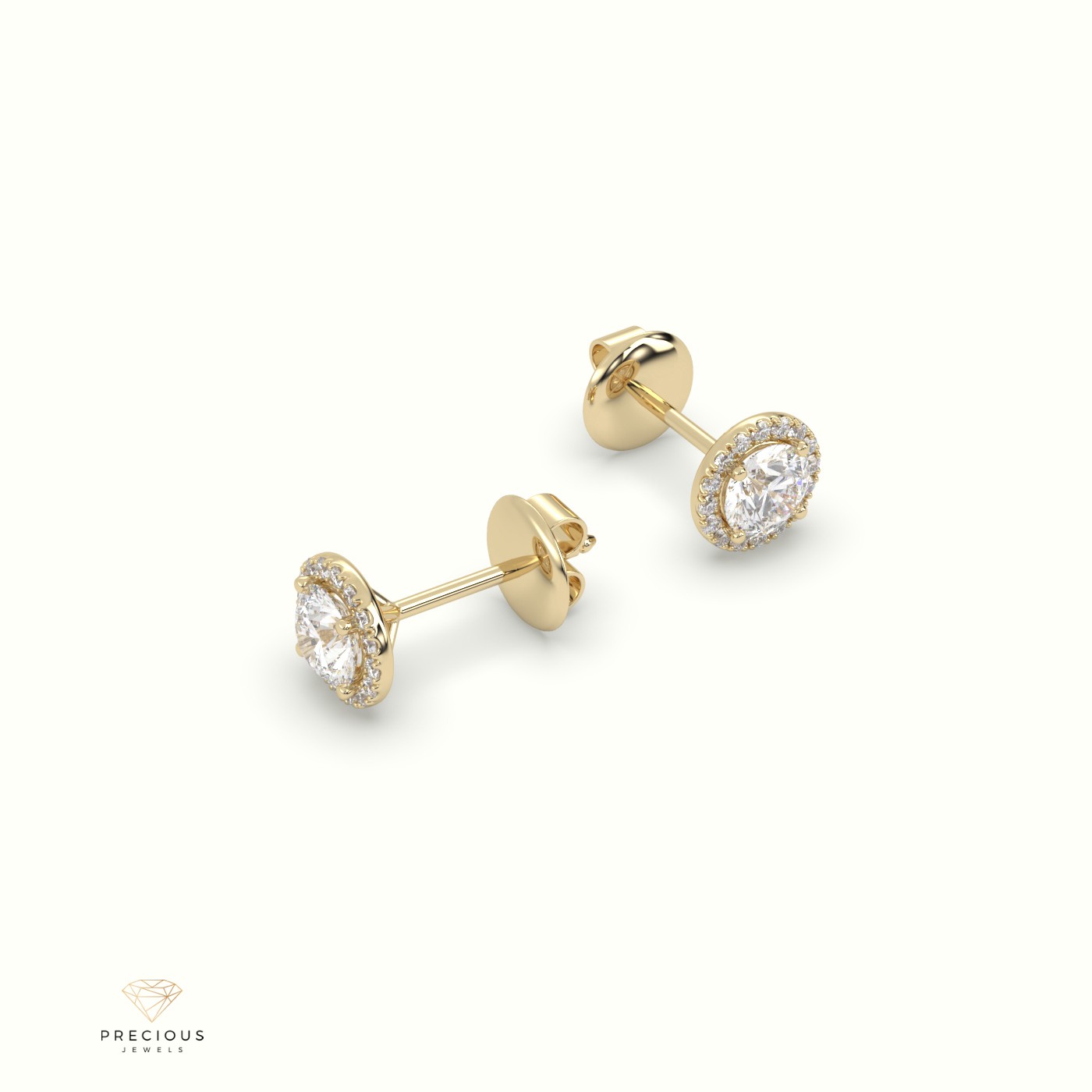 18k yellow gold 4 prongs round halo earring Photos & images