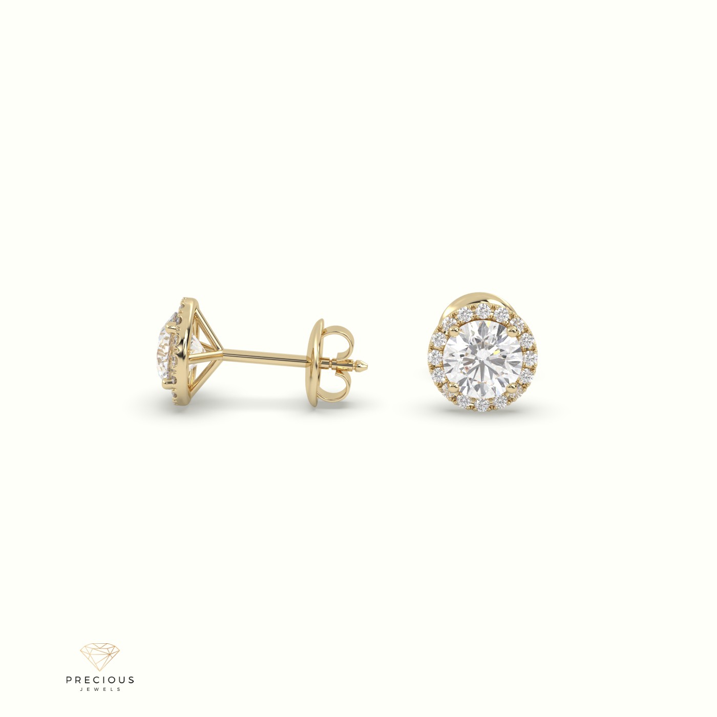 18k yellow gold 4 prongs round halo earring Photos & images