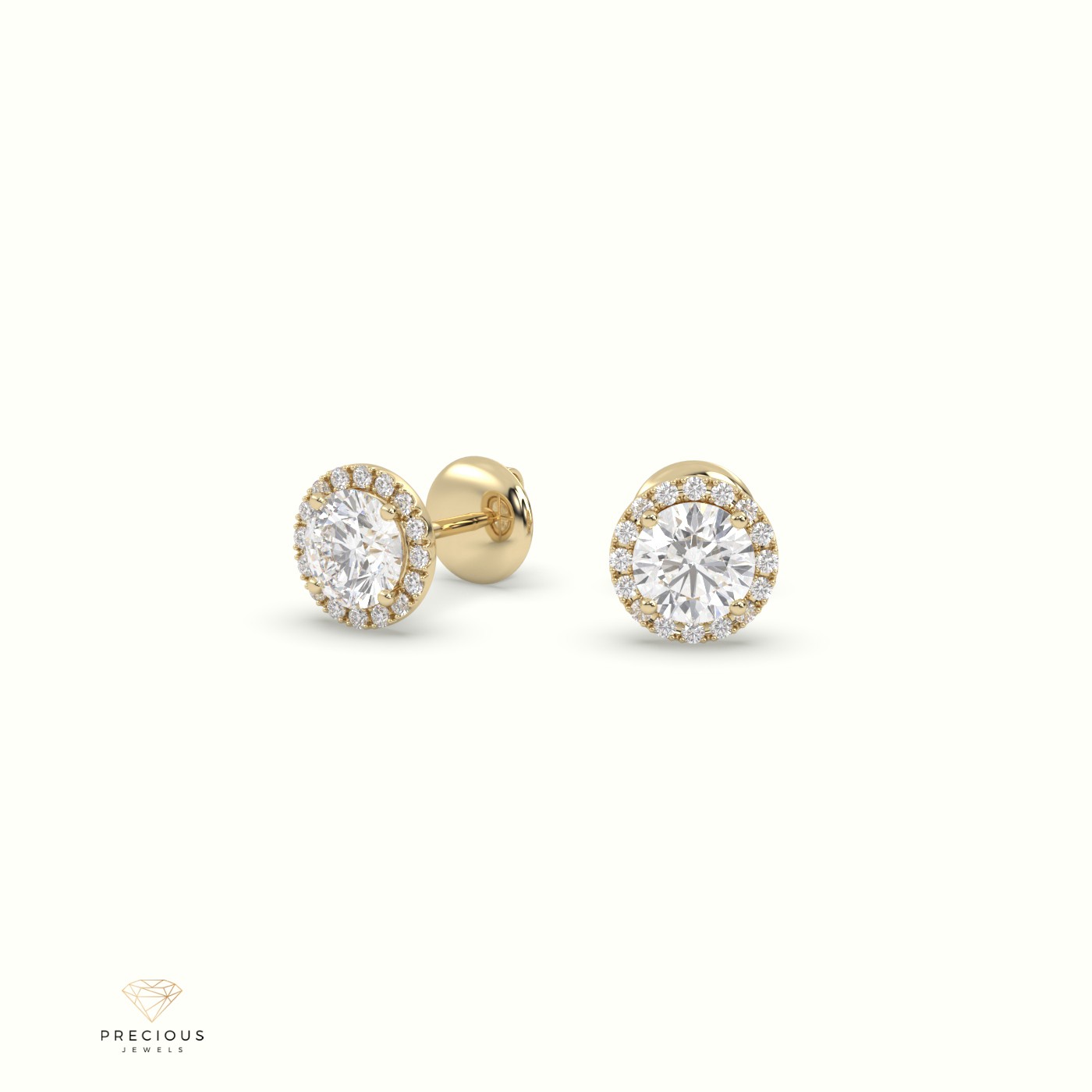 18k yellow gold 4 prongs round halo earring