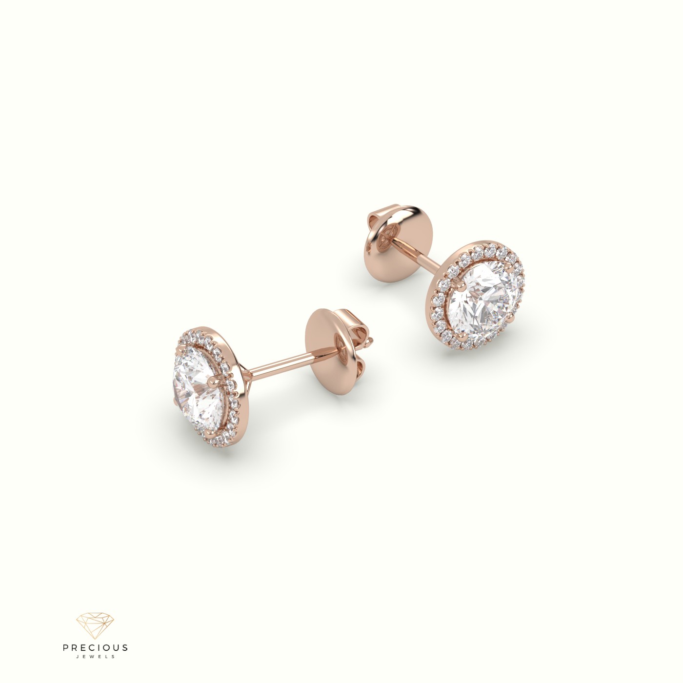 18k rose gold 4 prongs round halo earring Photos & images