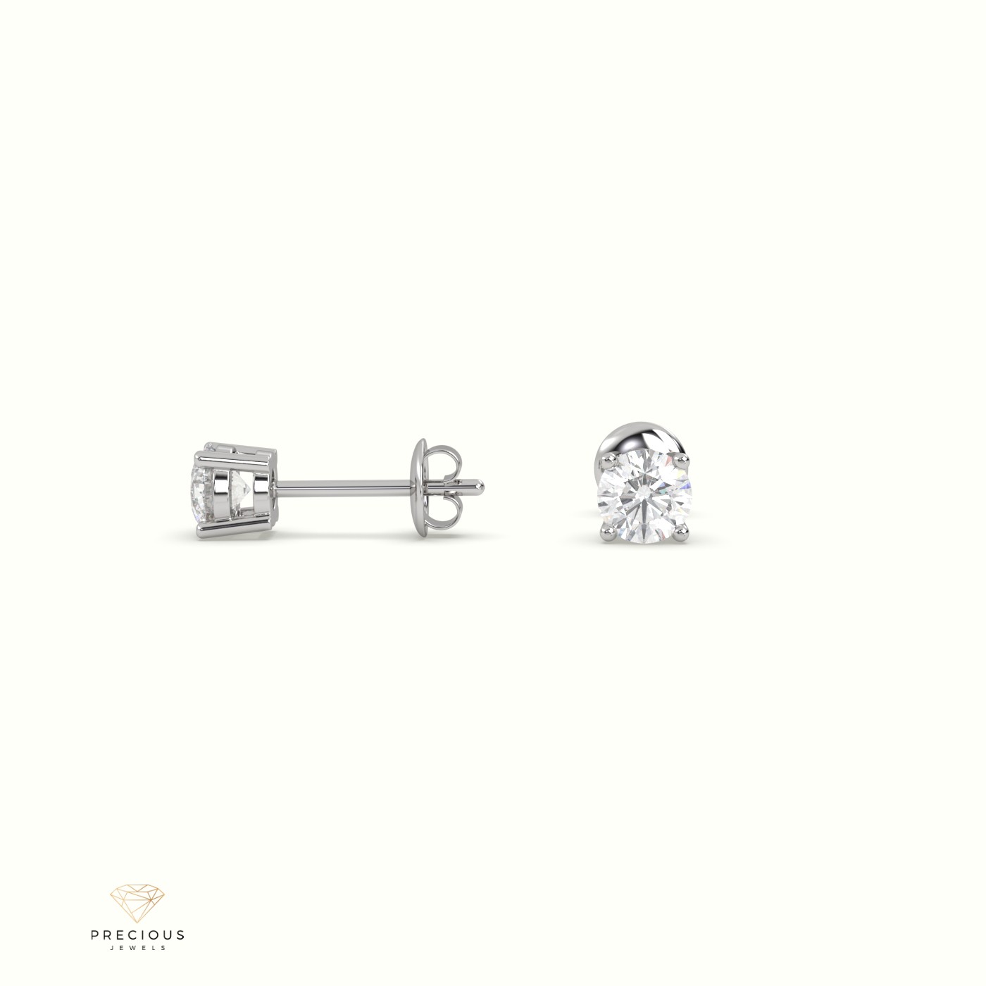 18k white gold  4 round prongs classic labgrown diamond earring studs Photos & images