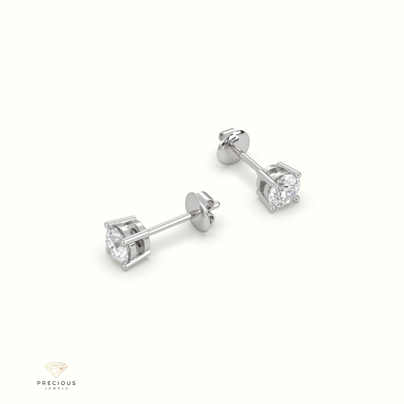 18k white gold  4 round prongs classic labgrown diamond earring studs Photos & images
