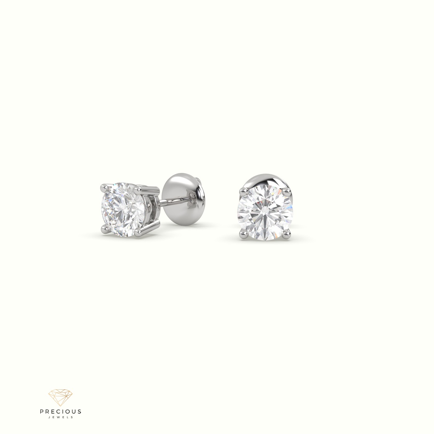 18k white gold  4 round prongs classic labgrown diamond earring studs