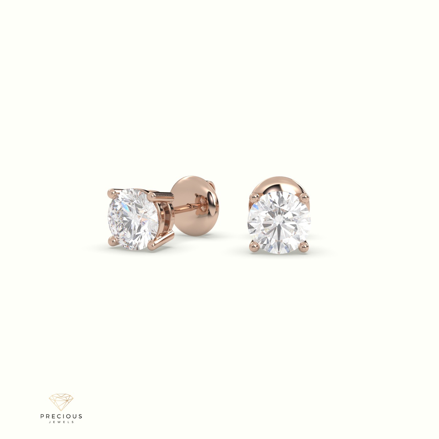 18k rose gold  4 round prongs classic labgrown diamond earring studs