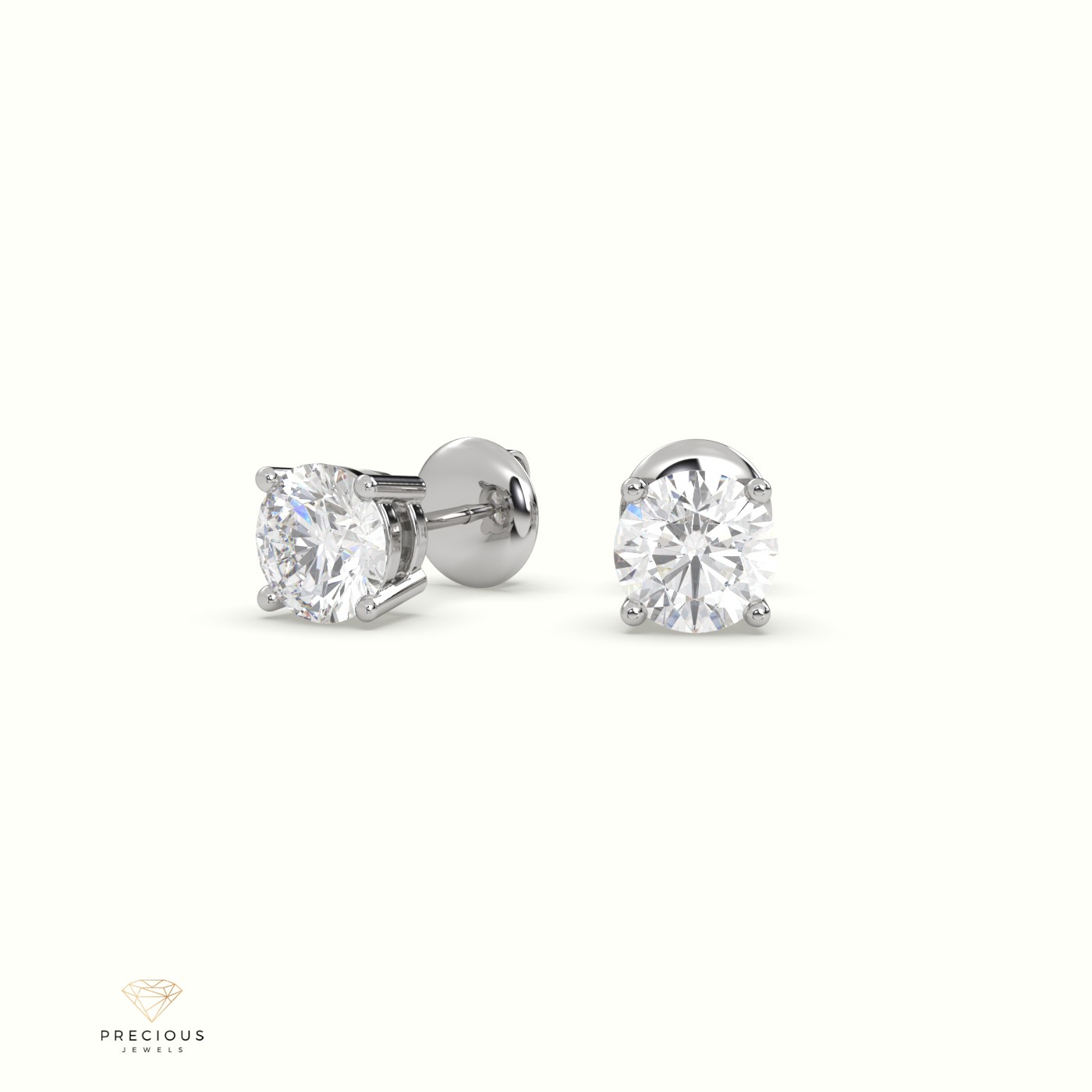 18k white gold  4 round prongs classic labgrown diamond earring studs