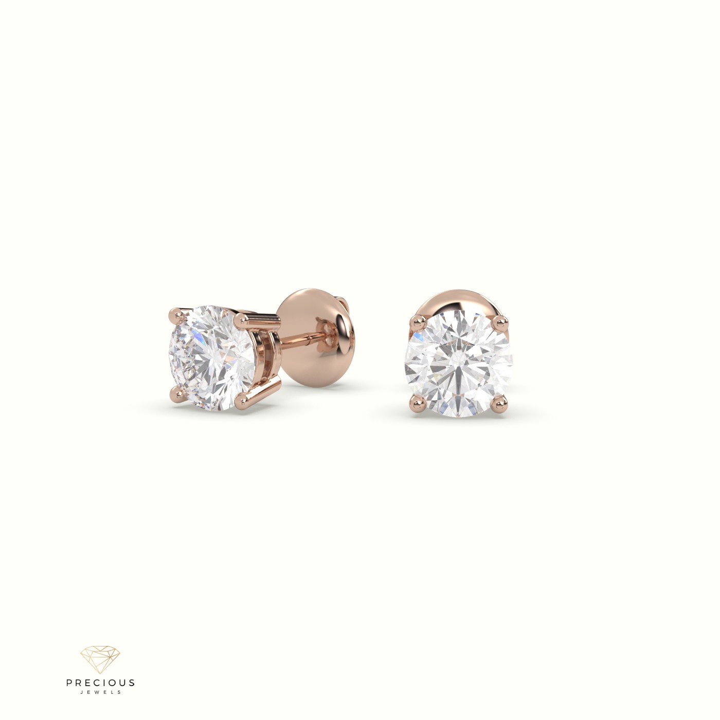 18k rose gold  4 round prongs classic labgrown diamond earring studs