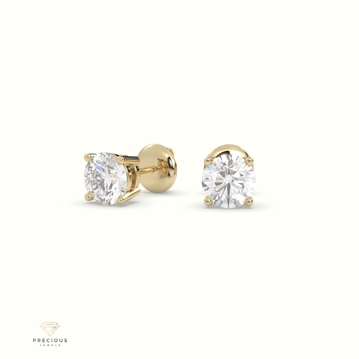 18k yellow gold  4 round prongs classic labgrown diamond earring studs