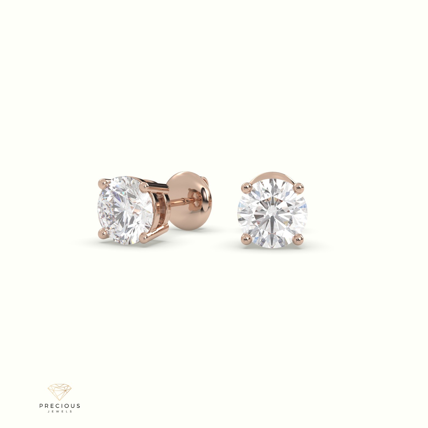 18k rose gold  4 round prongs classic labgrown diamond earring studs