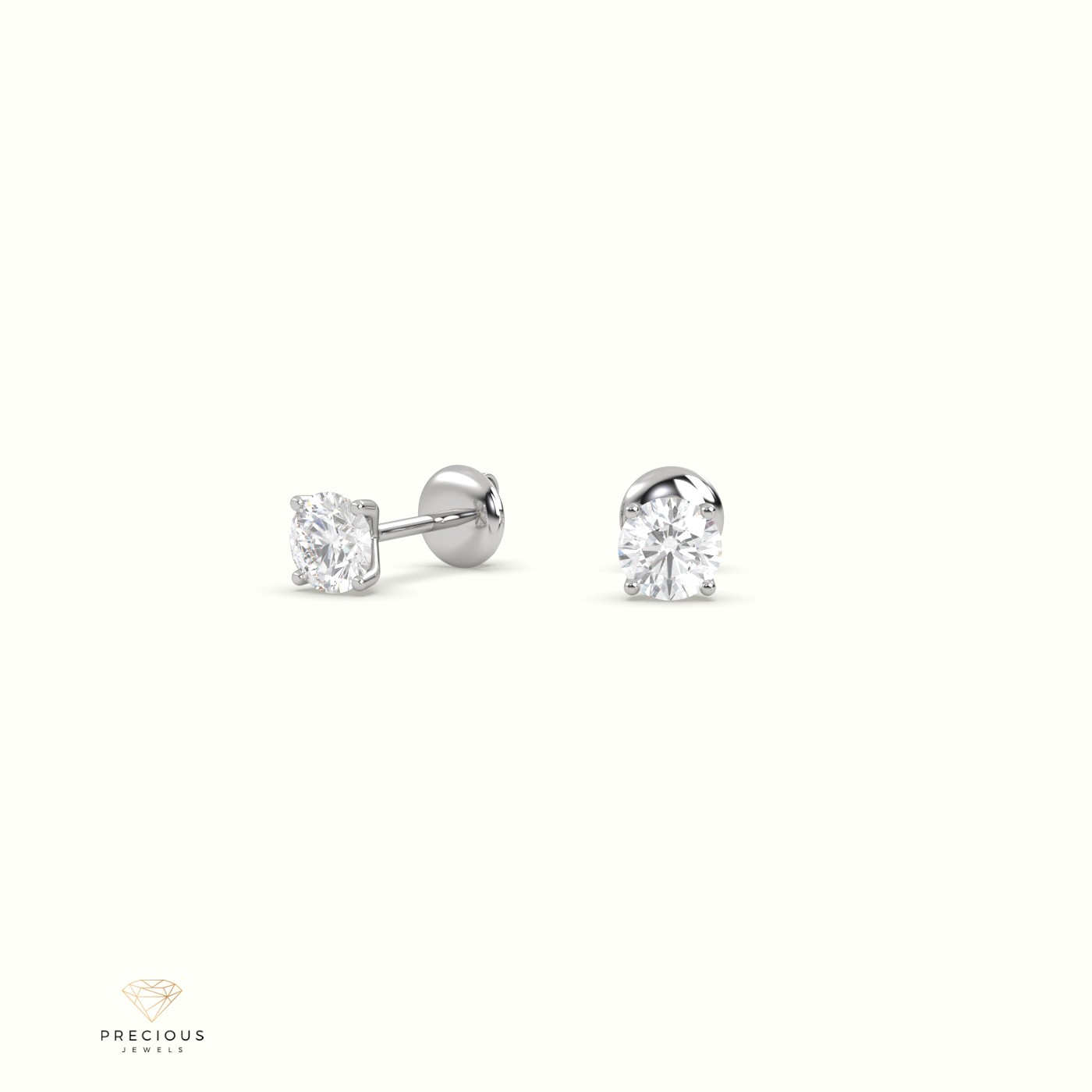 18k white gold 4 prongs round labgrown diamond studs earrings - martini setting