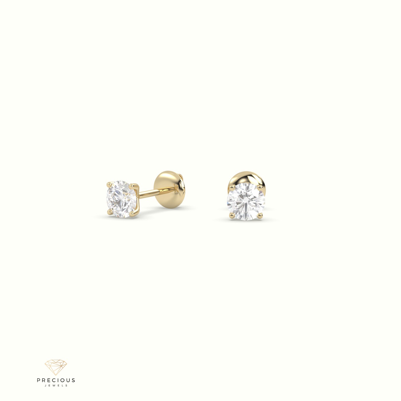 18k yellow gold 4 prongs round labgrown diamond studs earrings - martini setting