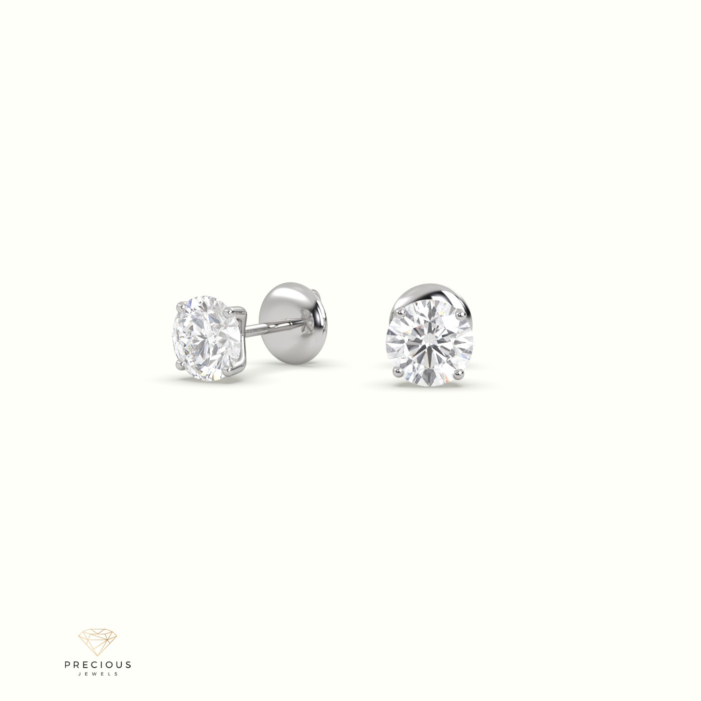 18k white gold 4 prongs round labgrown diamond studs earrings - martini setting