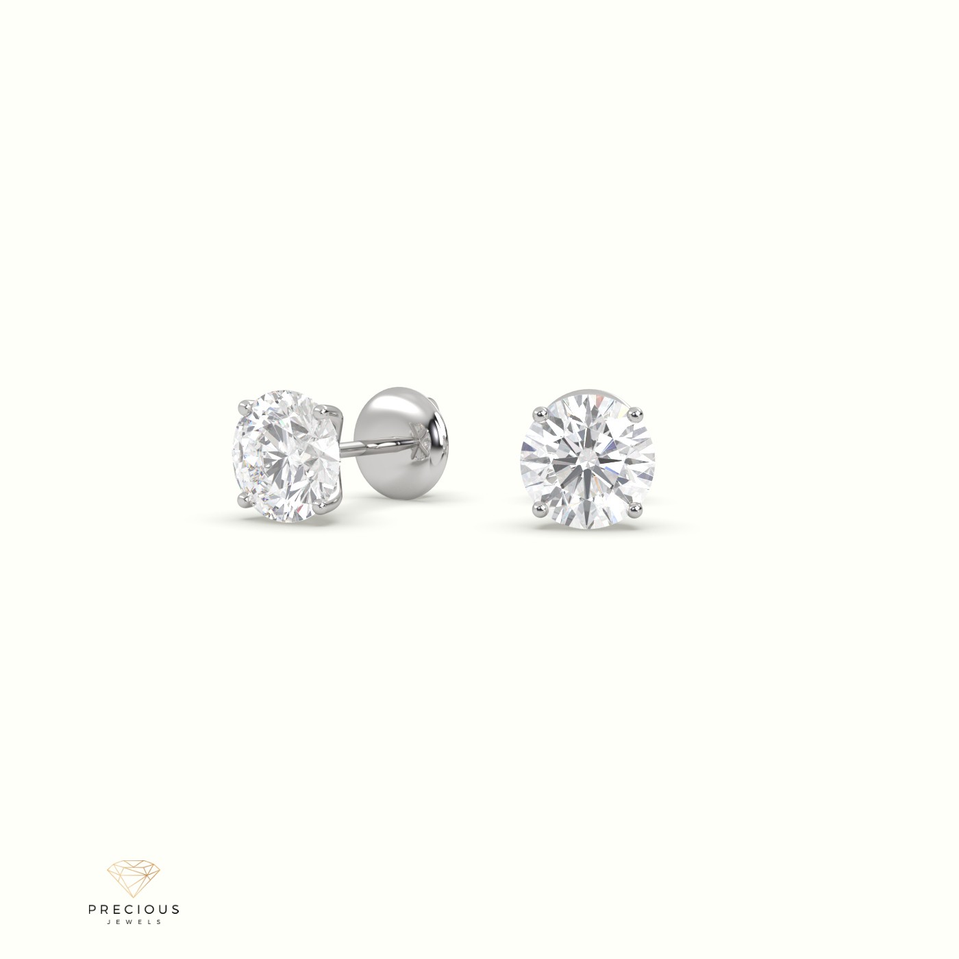 18k white gold 4 prongs round labgrown diamond studs earrings - martini setting