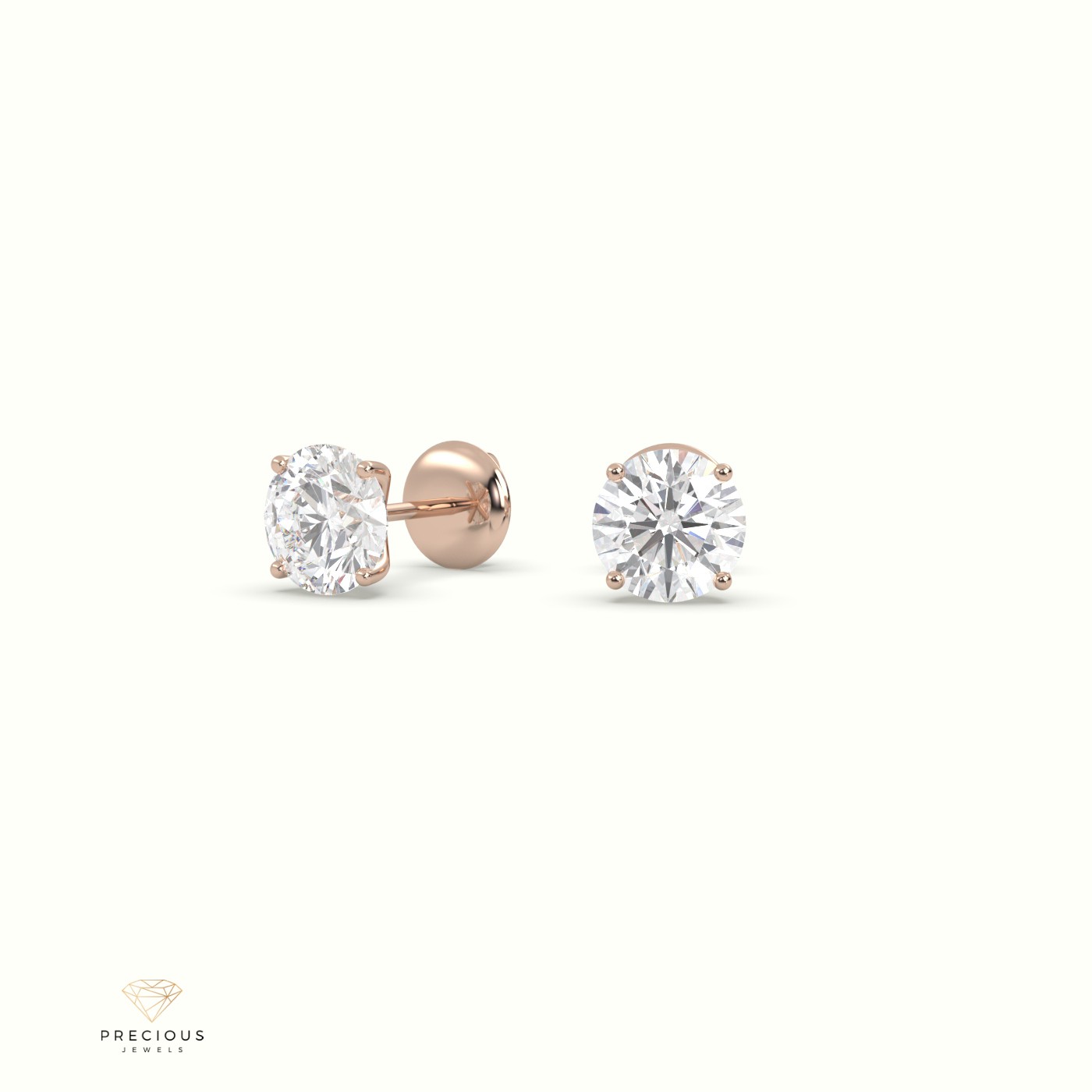 18k rose gold 4 prongs round labgrown diamond studs earrings - martini setting