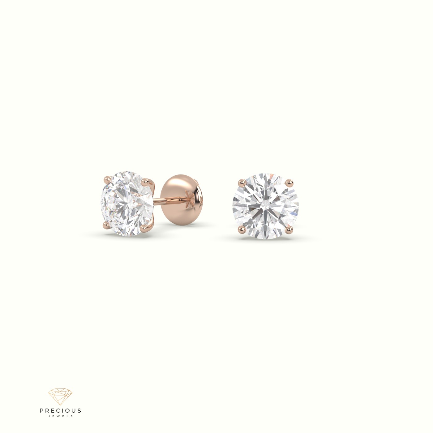 18k rose gold 4 prongs round labgrown diamond studs earrings - martini setting