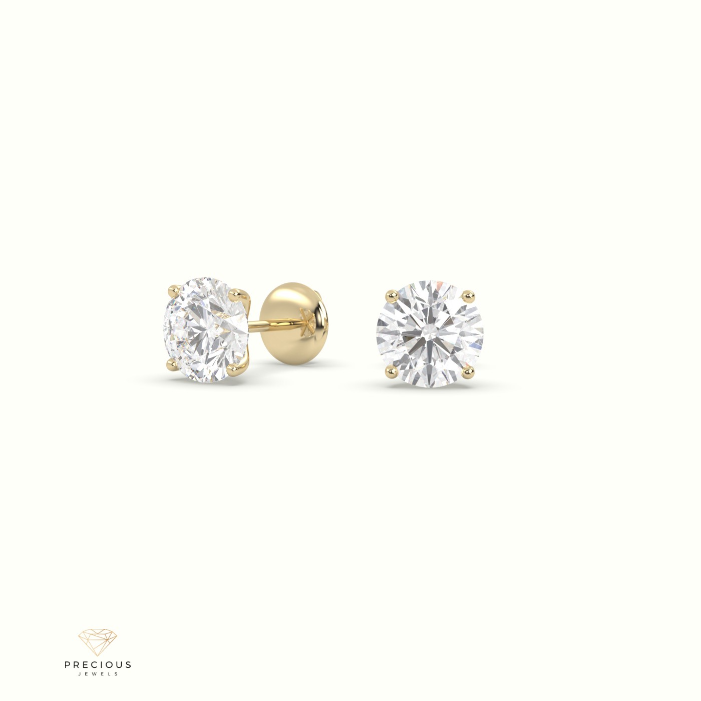 18k yellow gold 4 prongs round labgrown diamond studs earrings - martini setting