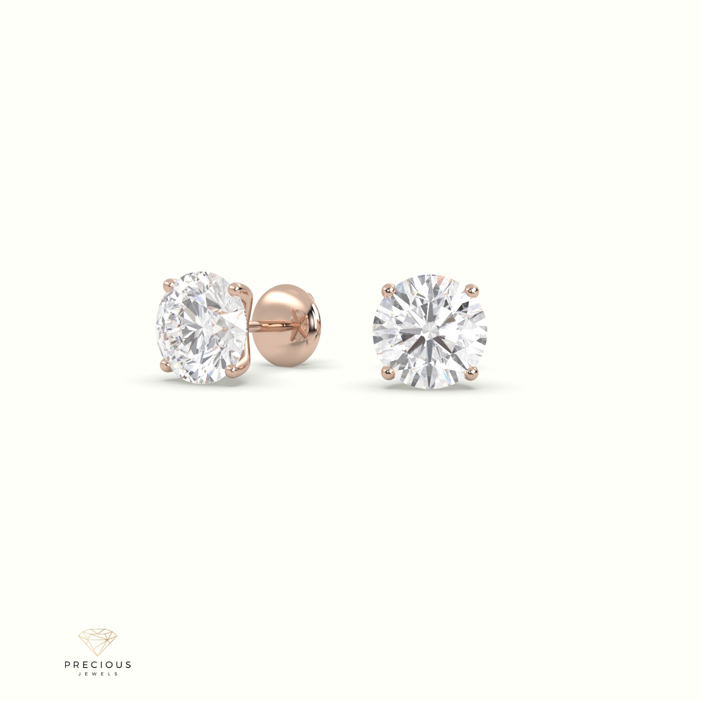 18k rose gold 4 prongs round labgrown diamond studs earrings - martini setting