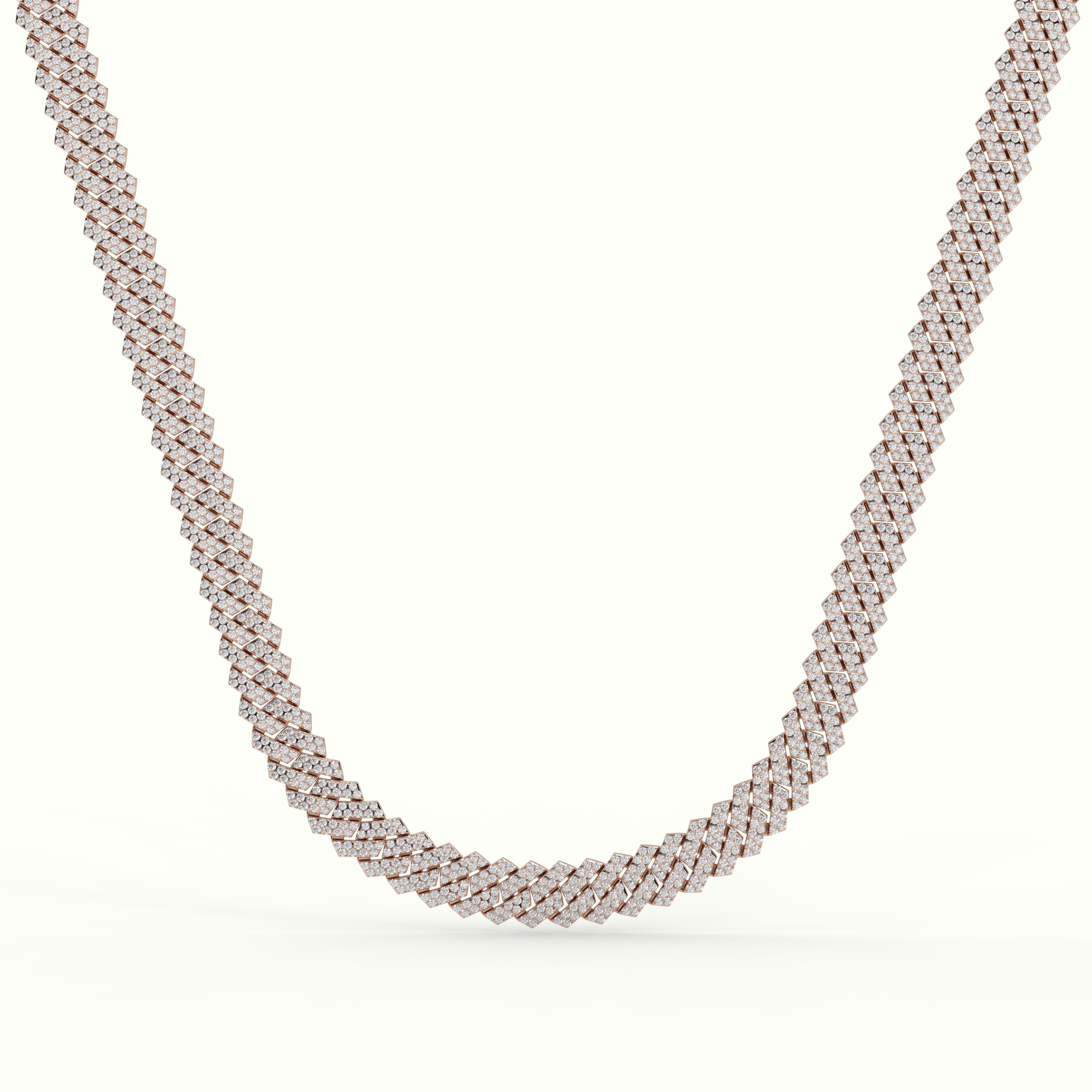 18k rose gold 10mm diamond cuban link necklace