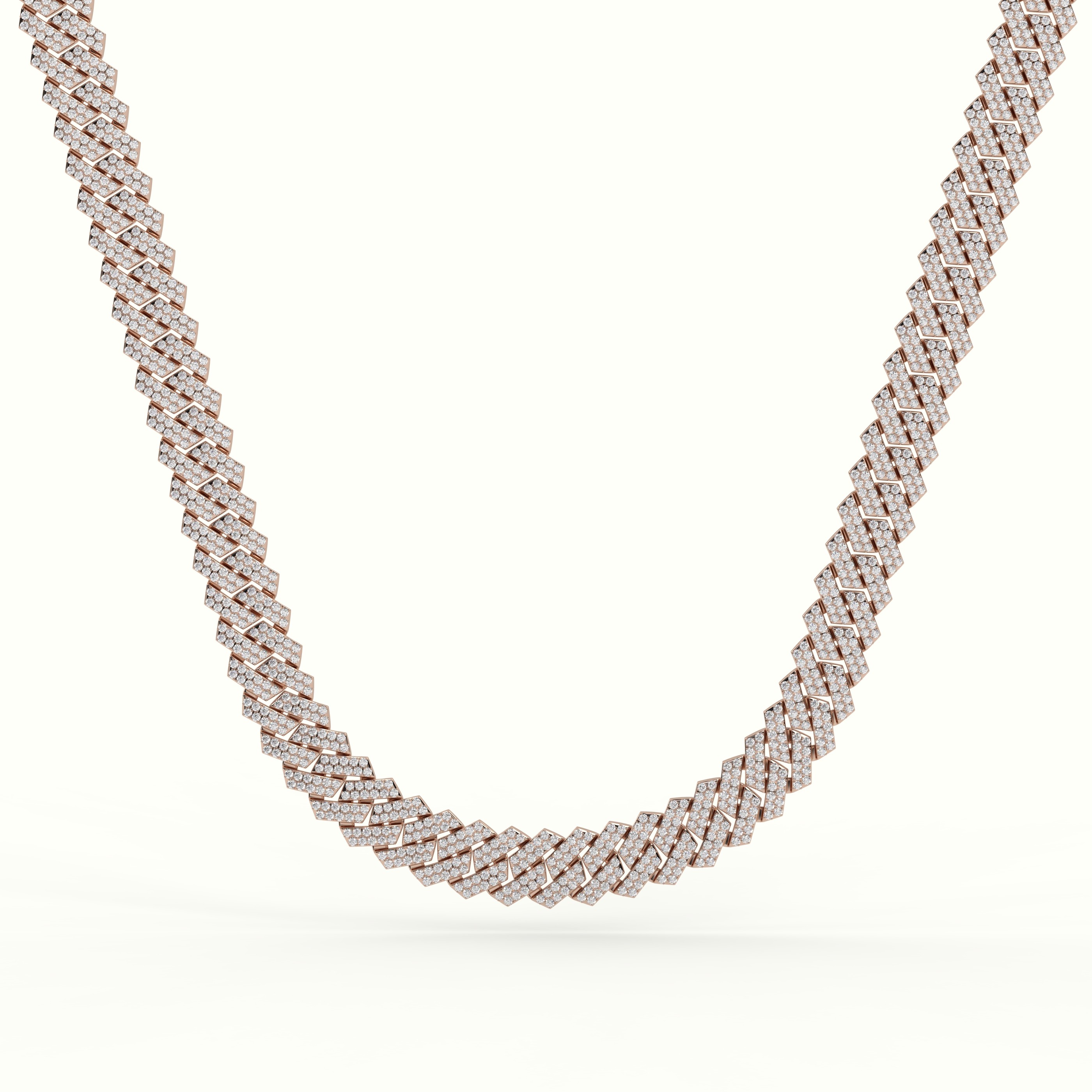 18k rose gold 12mm diamond cuban link necklace