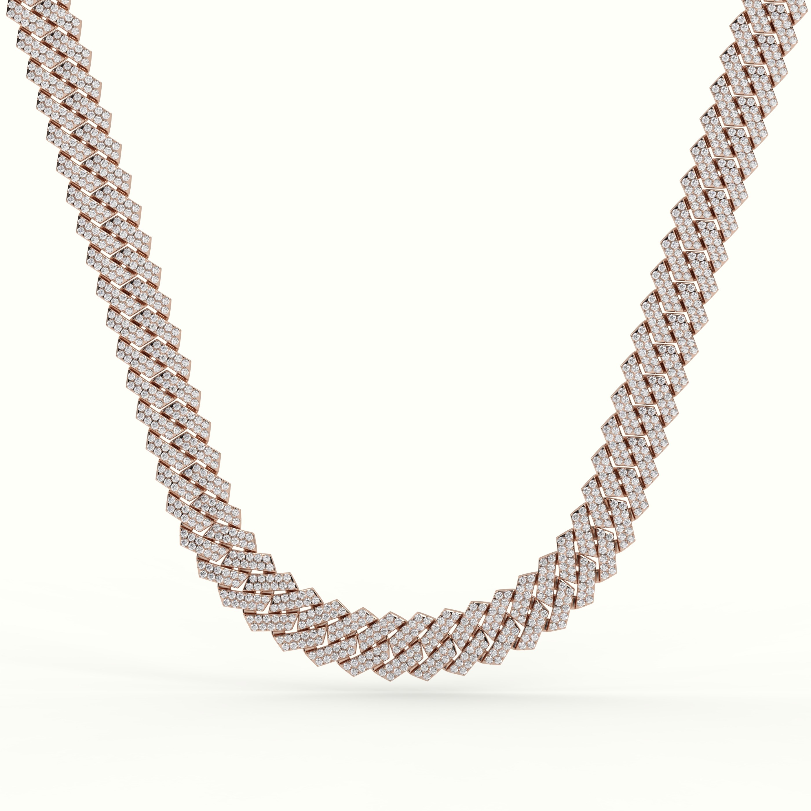 18k rose gold 14mm diamond cuban link necklace