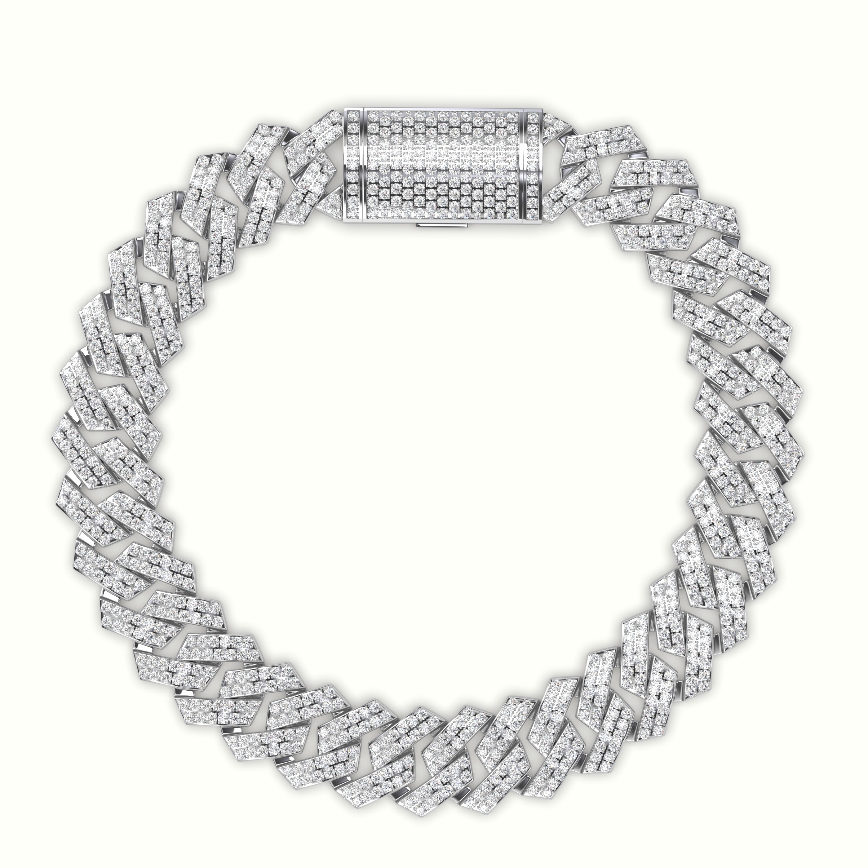 18k white gold 12mm diamond cuban link bracelet