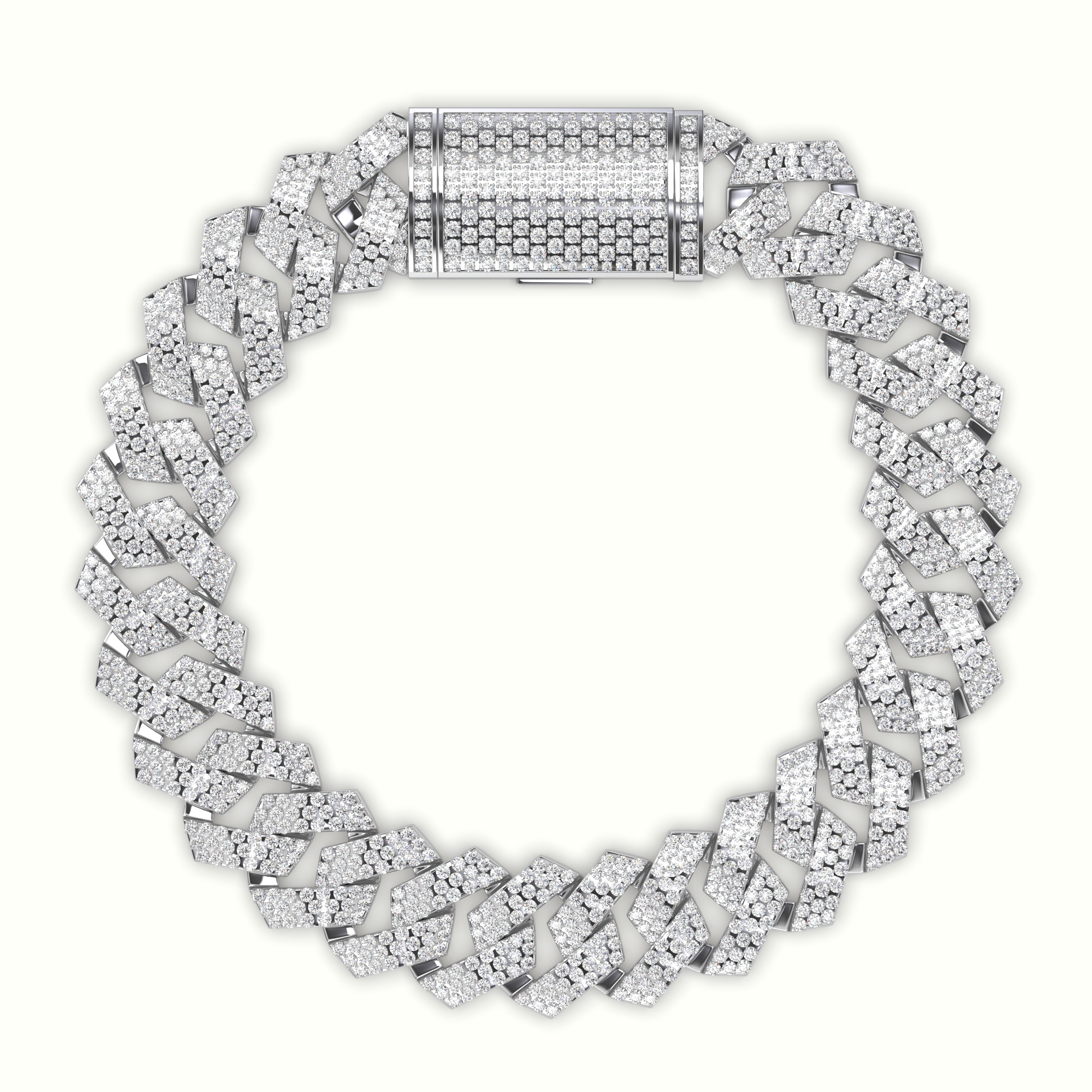 18k white gold 14mm diamond cuban link bracelet