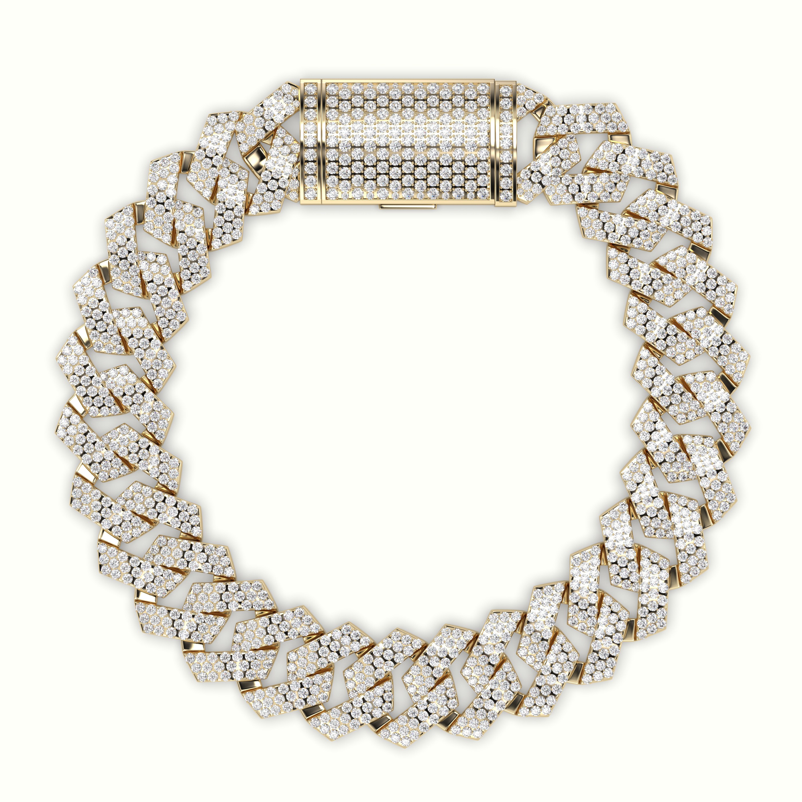 18k yellow gold 14mm diamond cuban link bracelet