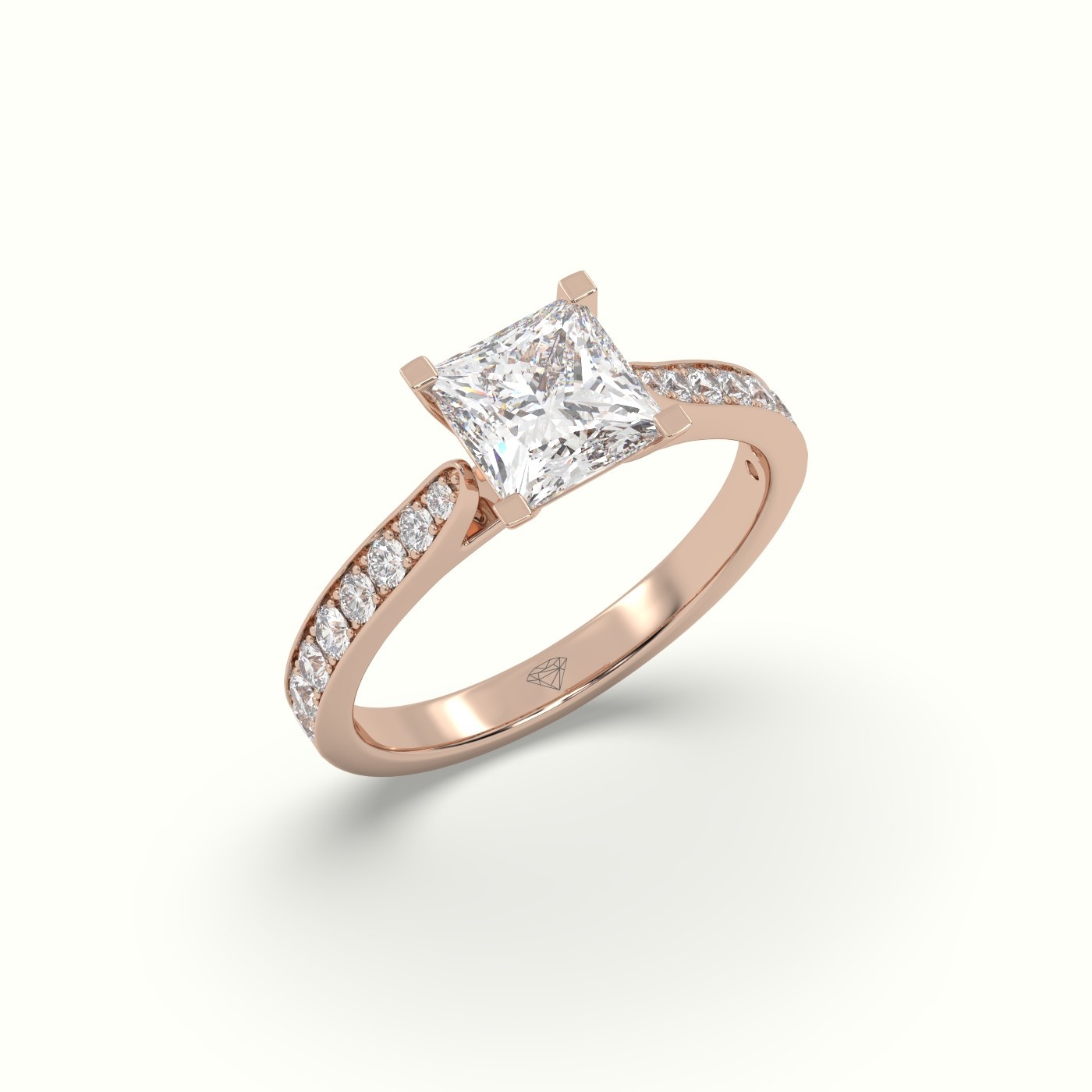 flash sale-18k rose gold  princess cut diamond ring with pave