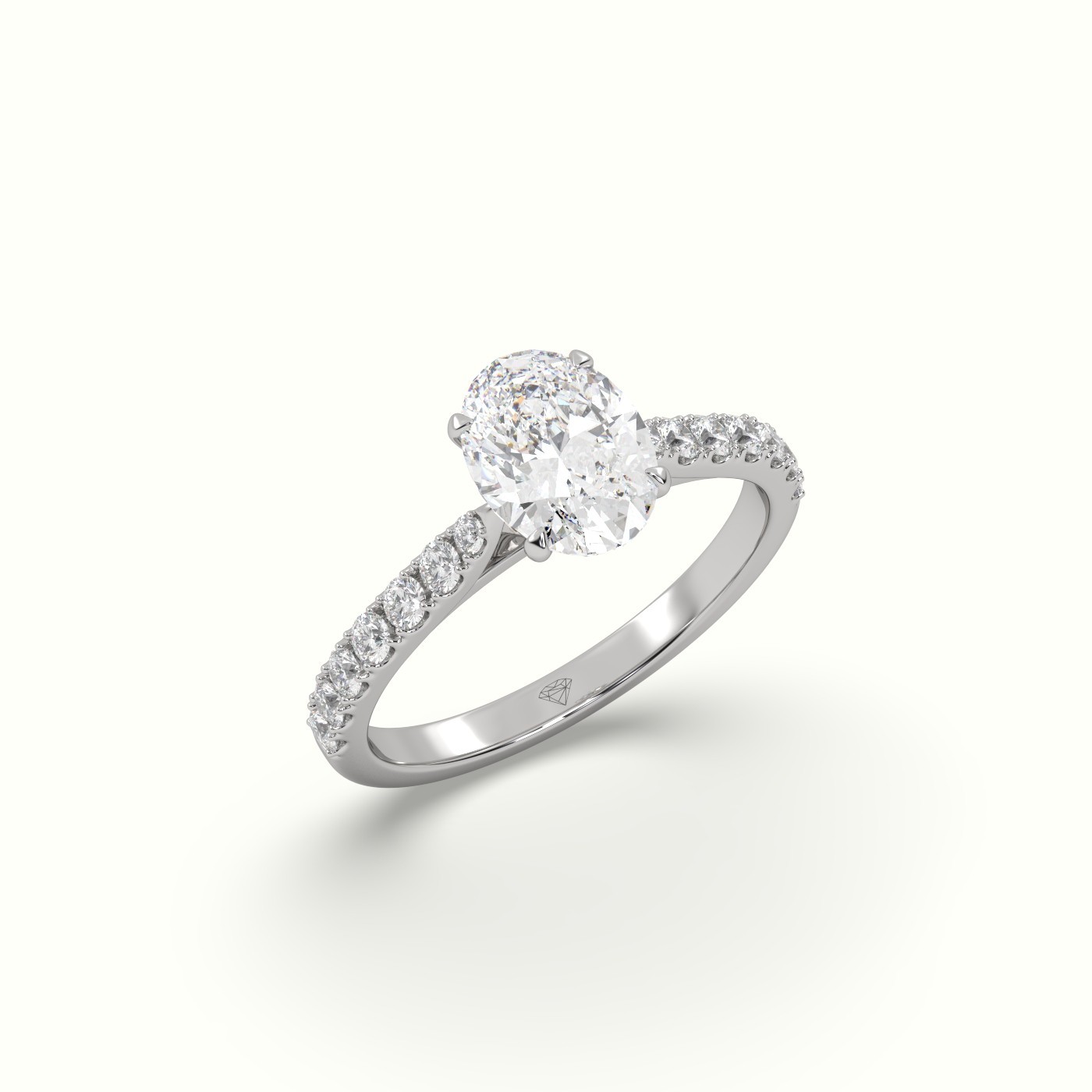 flash sale-18k white gold  oval diamond ring with pave setting band