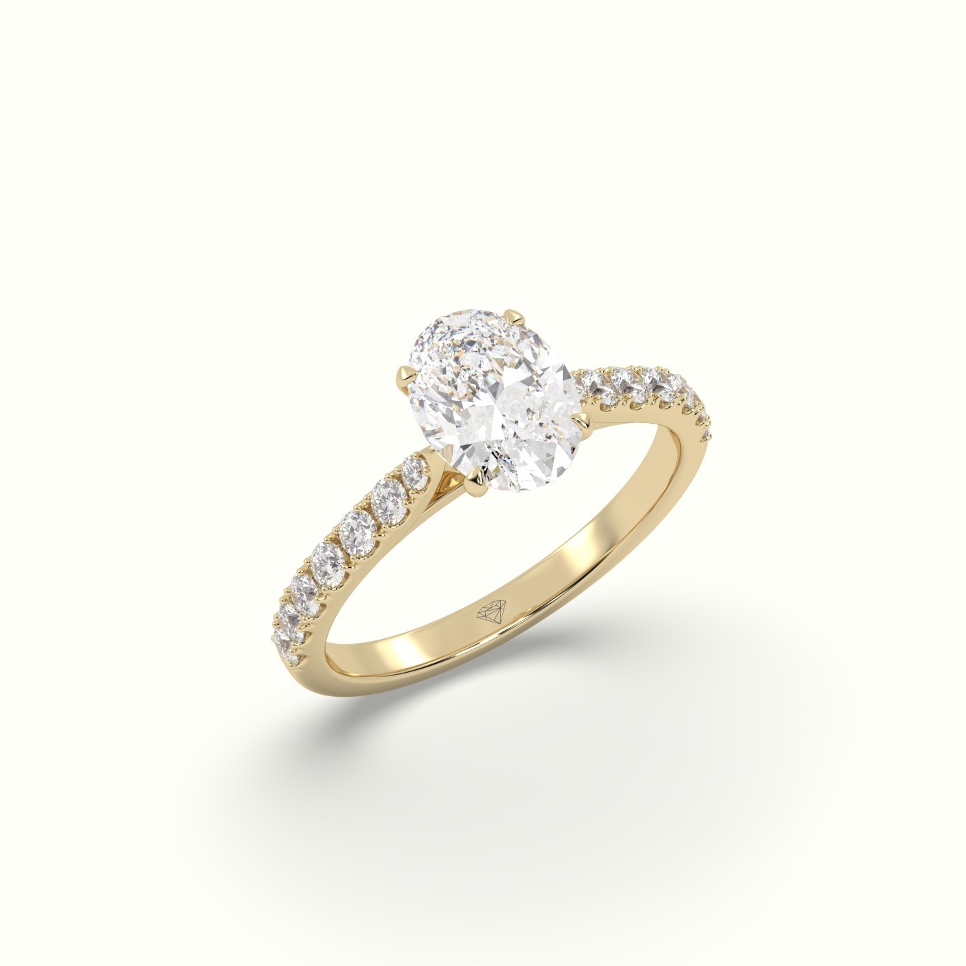 flash sale-18k yellow gold  oval diamond ring with pave setting band