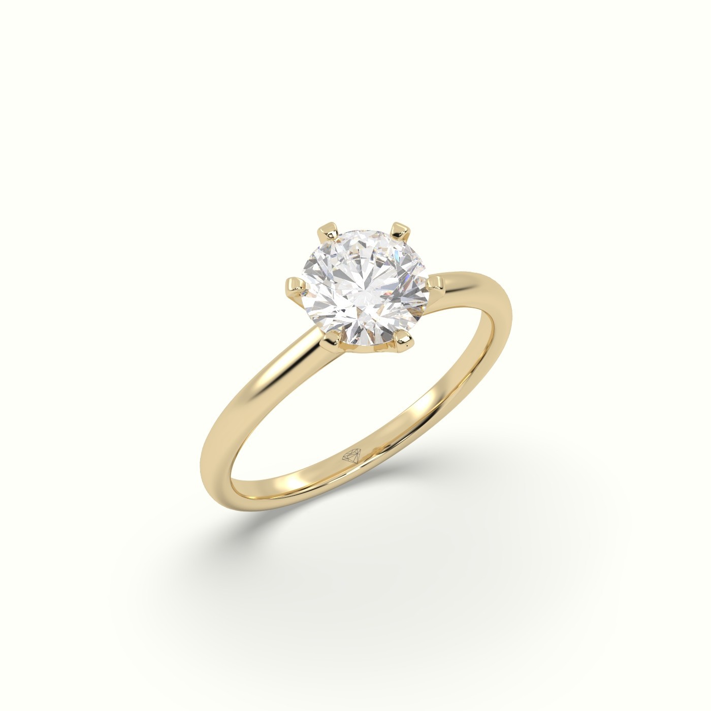 flash sale-18k yellow gold  solitaire round diamond ring 6 prong elegance