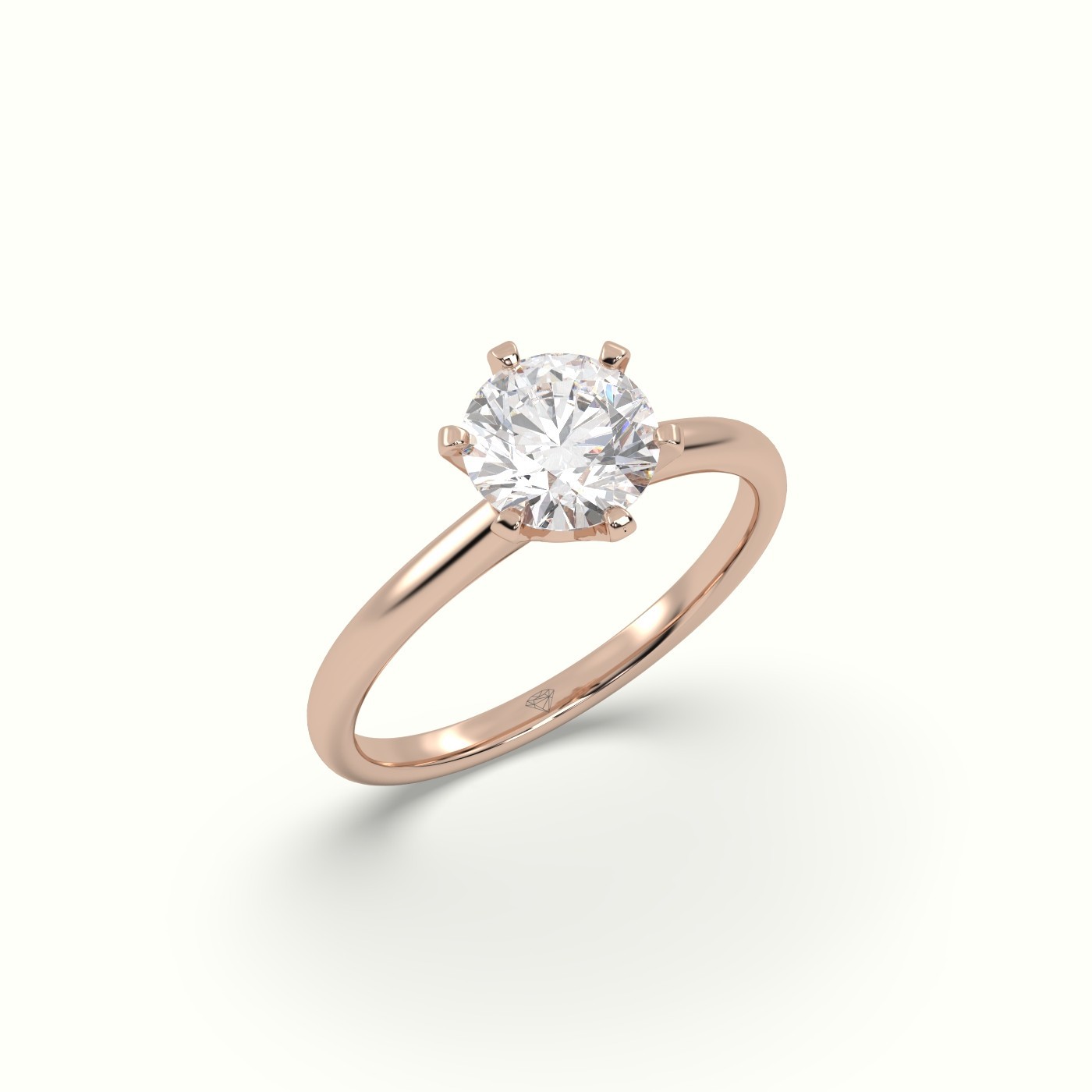 flash sale-18k rose gold  solitaire round diamond ring 6 prong elegance